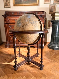 19th-Century Antique Italian Celestial Globe on Turned Wood Floor Stand