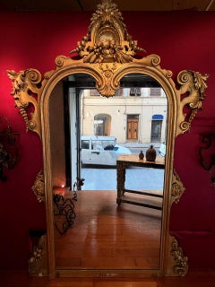 Coppia di specchi italiani del XIX secolo in vetro mercurio con cornice in legno intagliato e dorato