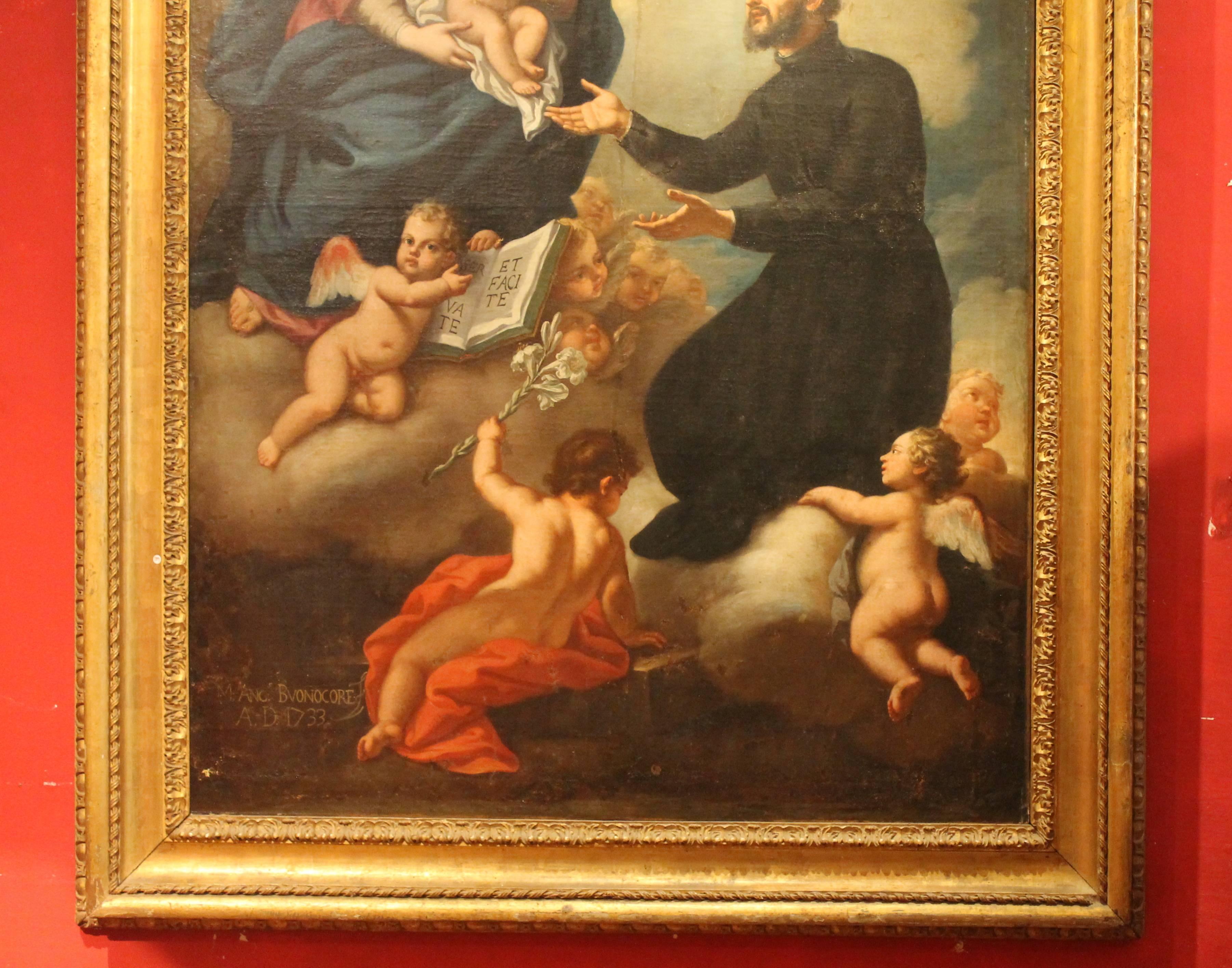Michelangelo Buonocore Rectangular Framed Religious Oil on Canvas Painting, 1733 In Good Condition In Firenze, IT