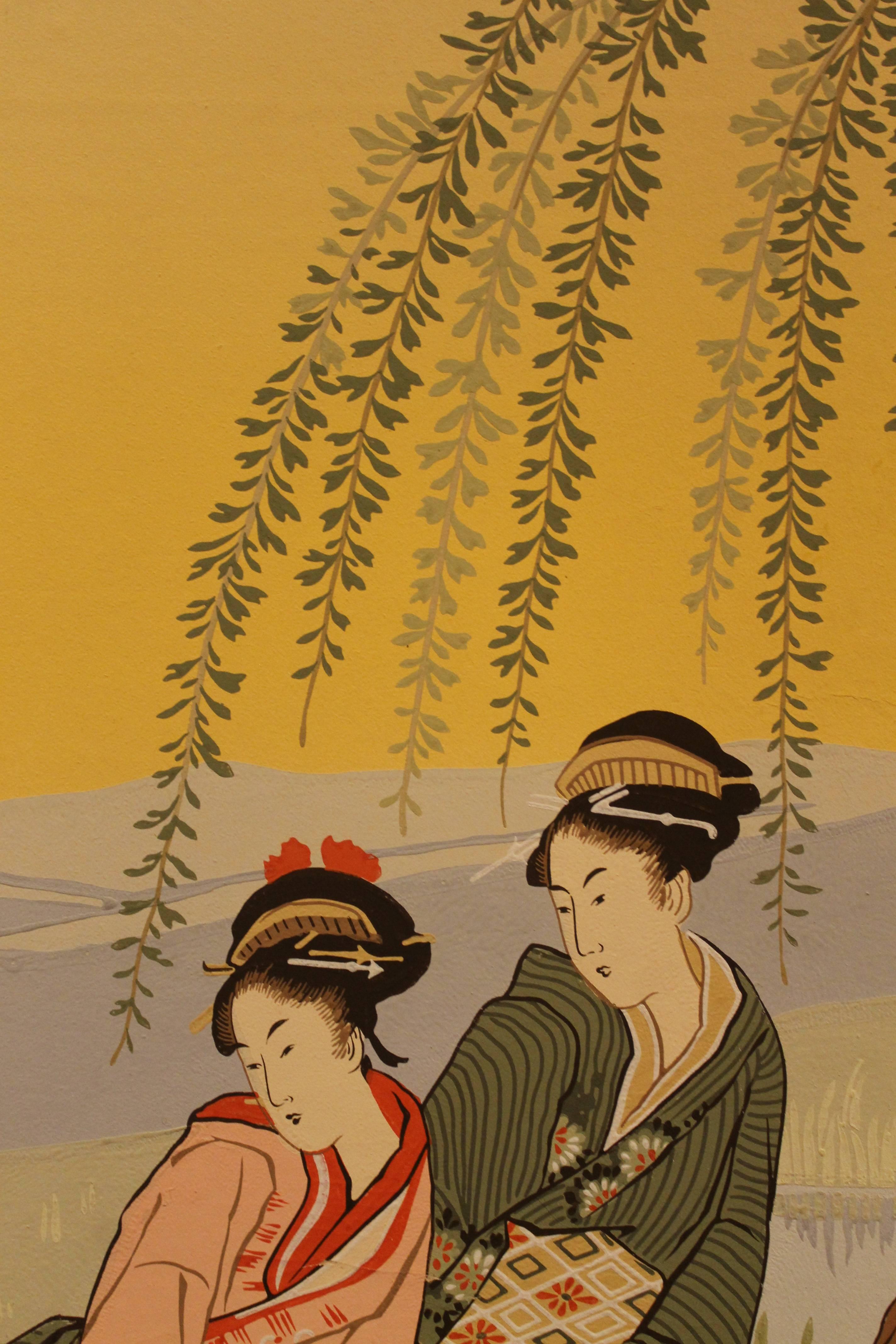 Peint Panneaux papier peints dramatiques français La scène de jardin japonaise en vente