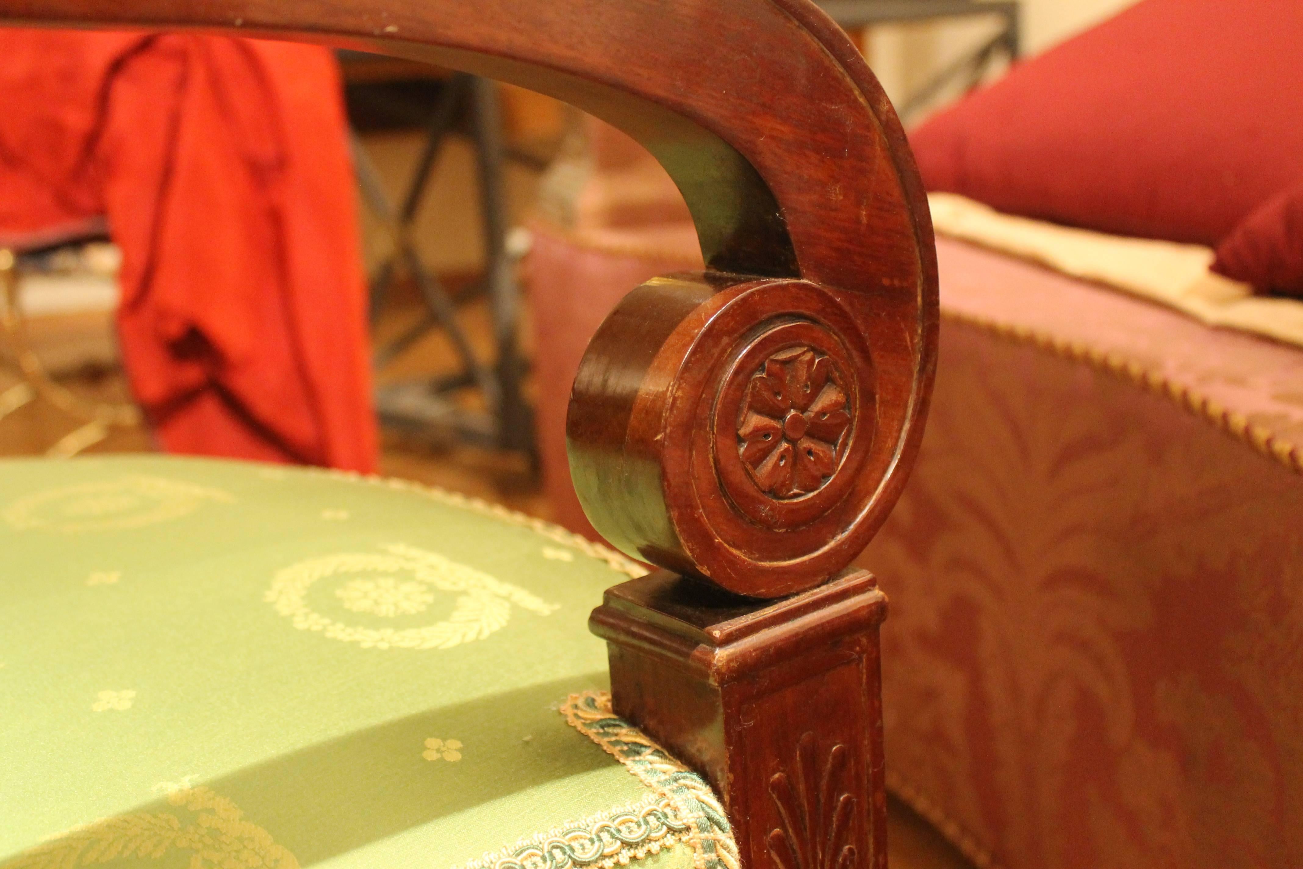 George Jacob 18th Century Pair of Mahogany and Green Silk Upholstered Armchairs  2