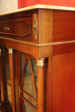 19th Century Mahogany Bookcase or Vitrine Cabinet with Marble Top