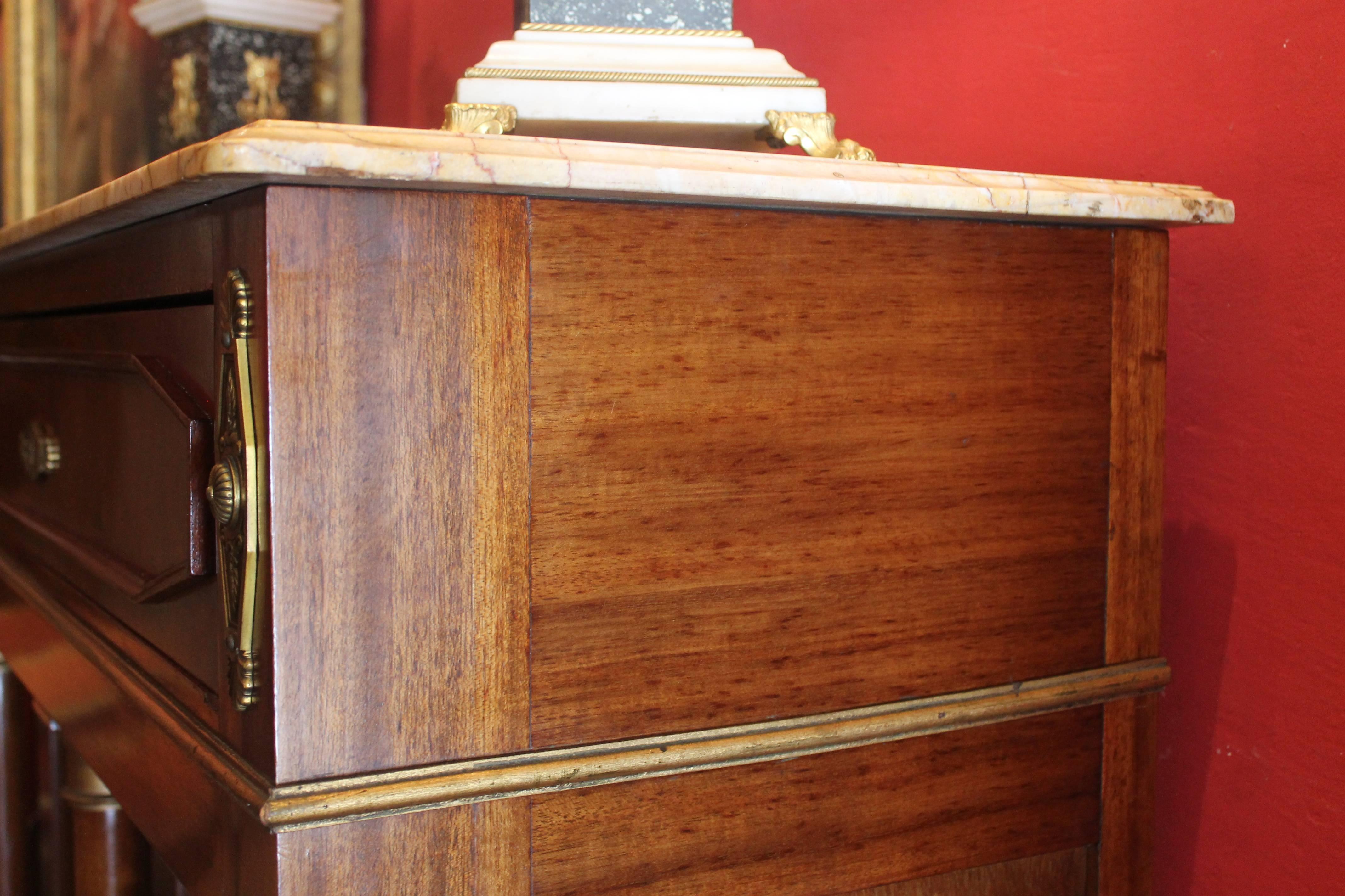 Neoclassical 19th Century French Mahogany Bookcase of Narrow Proportion with Marble Top 