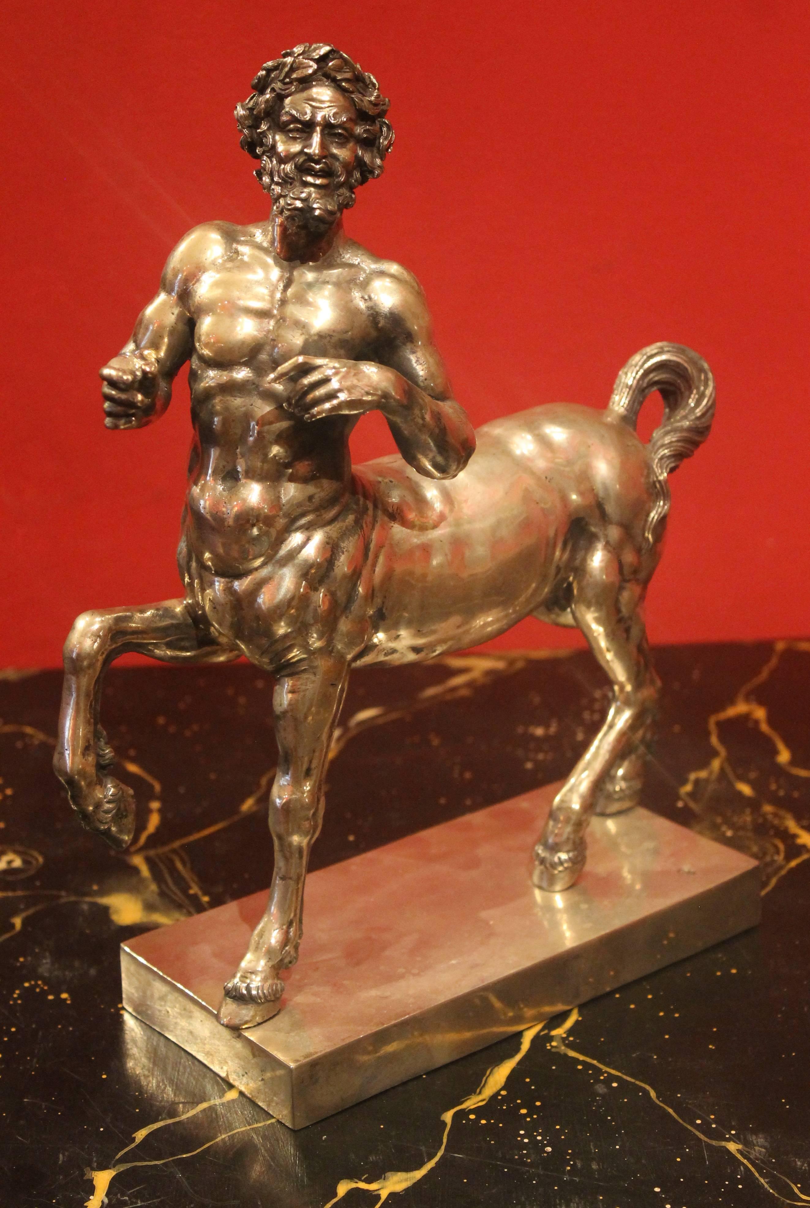 19th Century Italian Neoclassical Style Silver Sculptures Centaurs Model In Good Condition In Firenze, IT