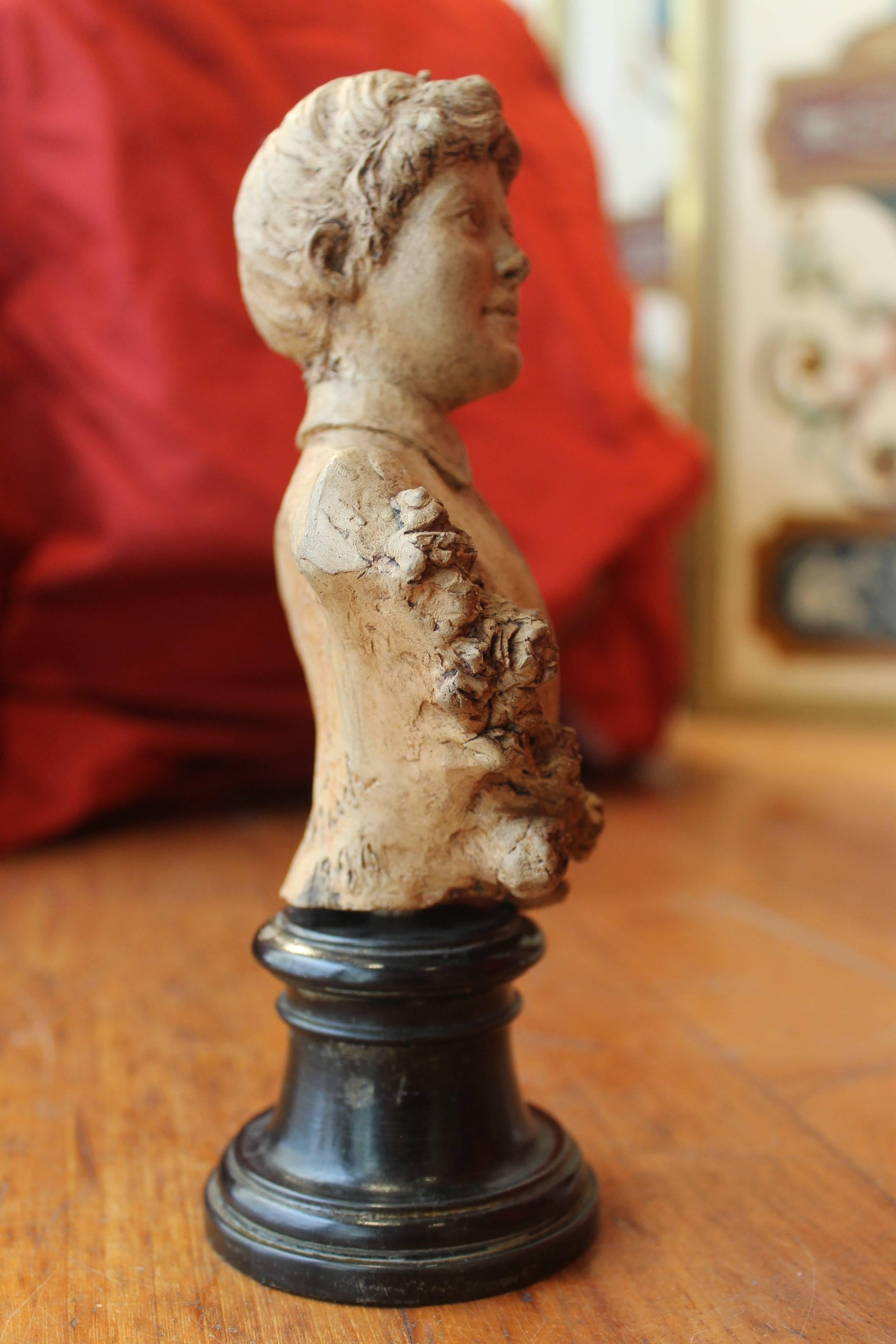 Late 19th Century 19th Century Italian Female Terracotta Bust on Ebonized Base Signed and Dated