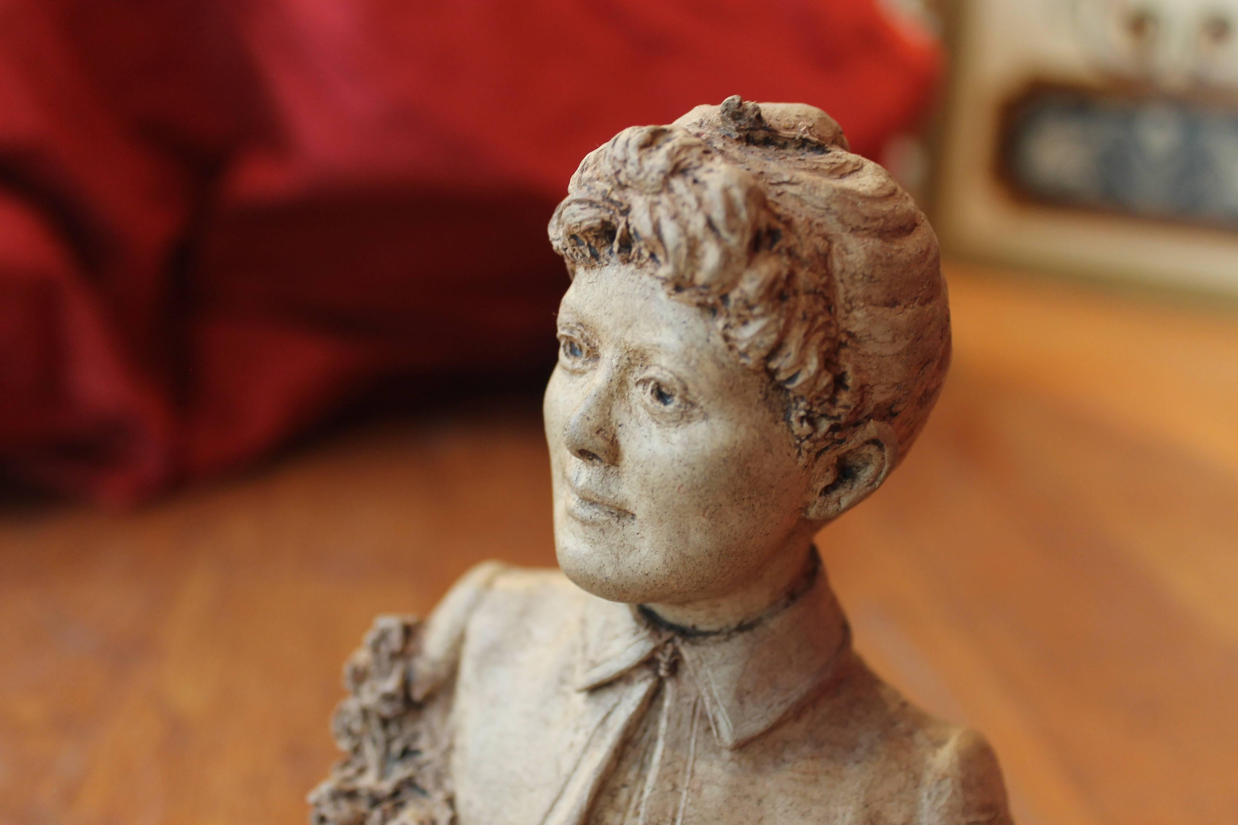 Other 19th Century Italian Female Terracotta Bust on Ebonized Base Signed and Dated