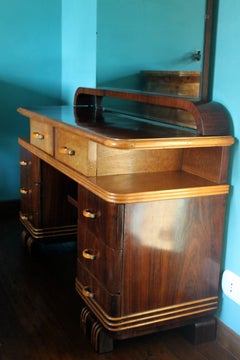 Art Deco Vanity Veneer Rosewood and Maple with Bakelite Handles, Italy, 1930s