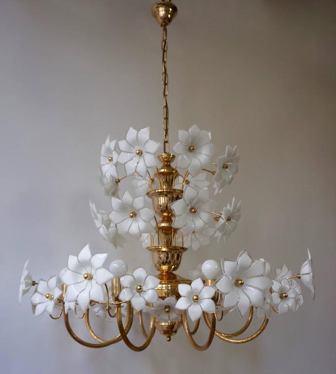 Huge Brass and Murano Glass Flowers Chandelier at 1stDibs