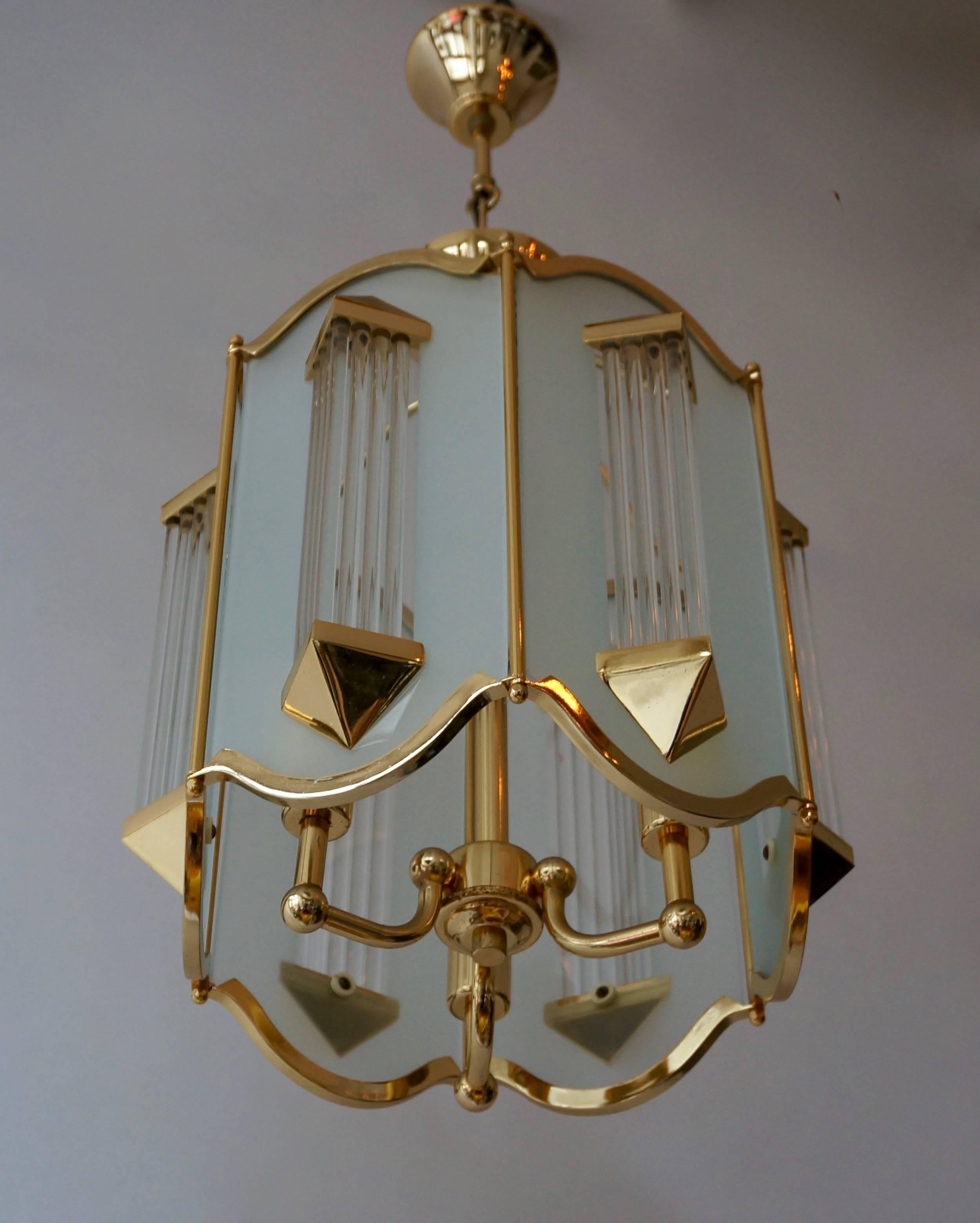 Italian Murano glass and brass chandelier.
Total height with chain is 70 cm.