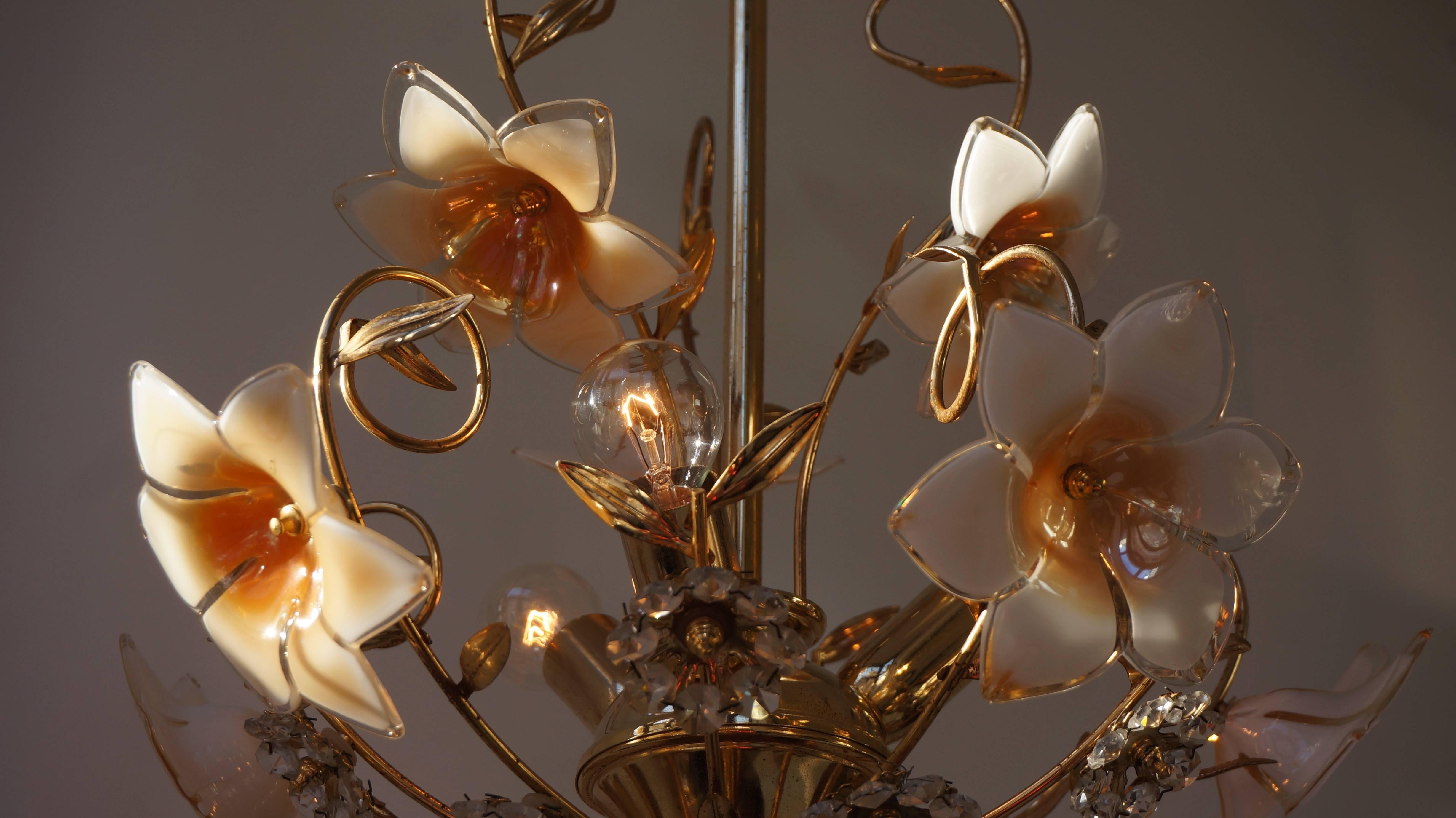 Italian Brass Ans Murano Glass Chandelier For Sale 3