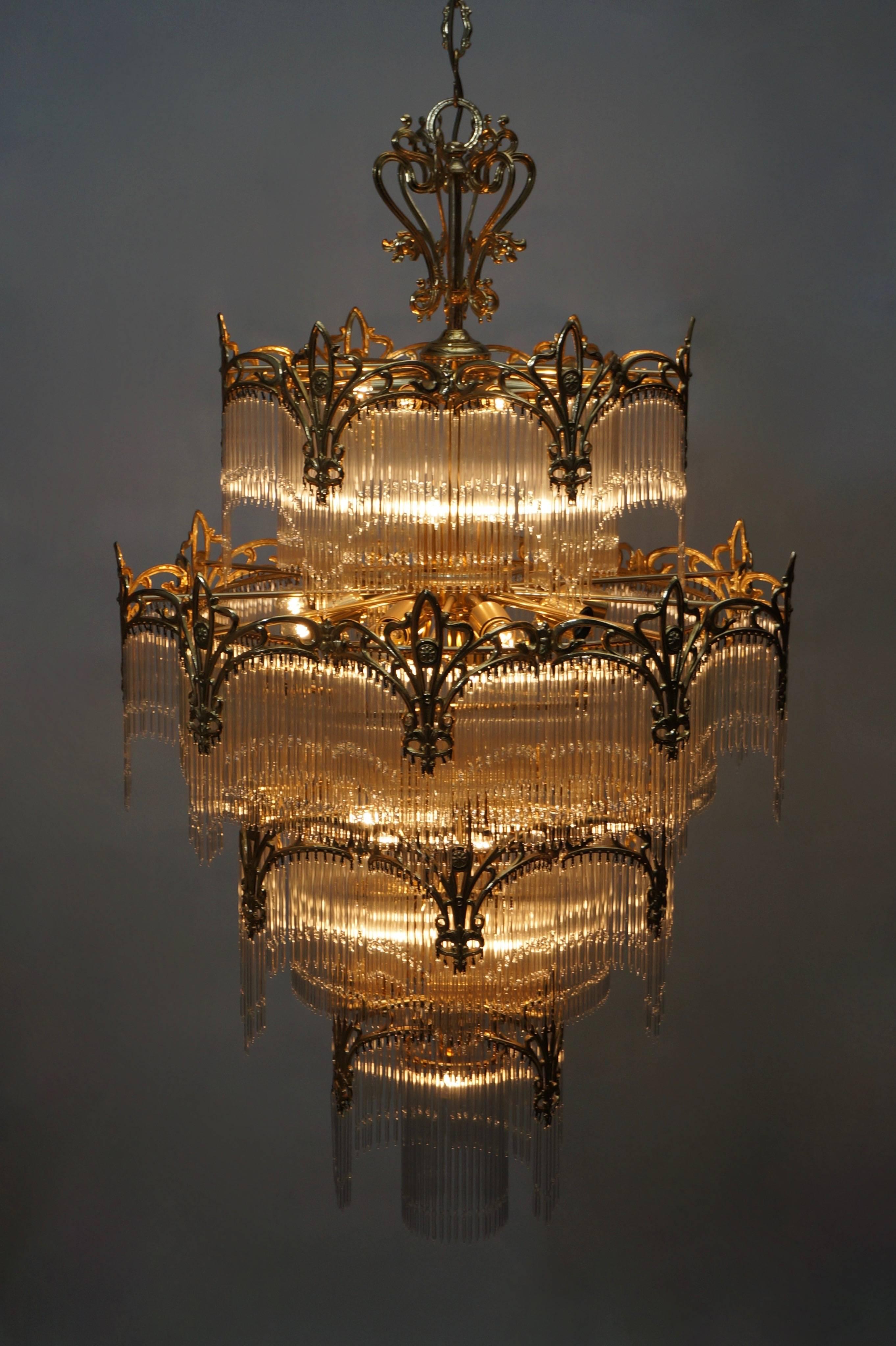 Italian  Huge Murano Glass and Brass Chandelier