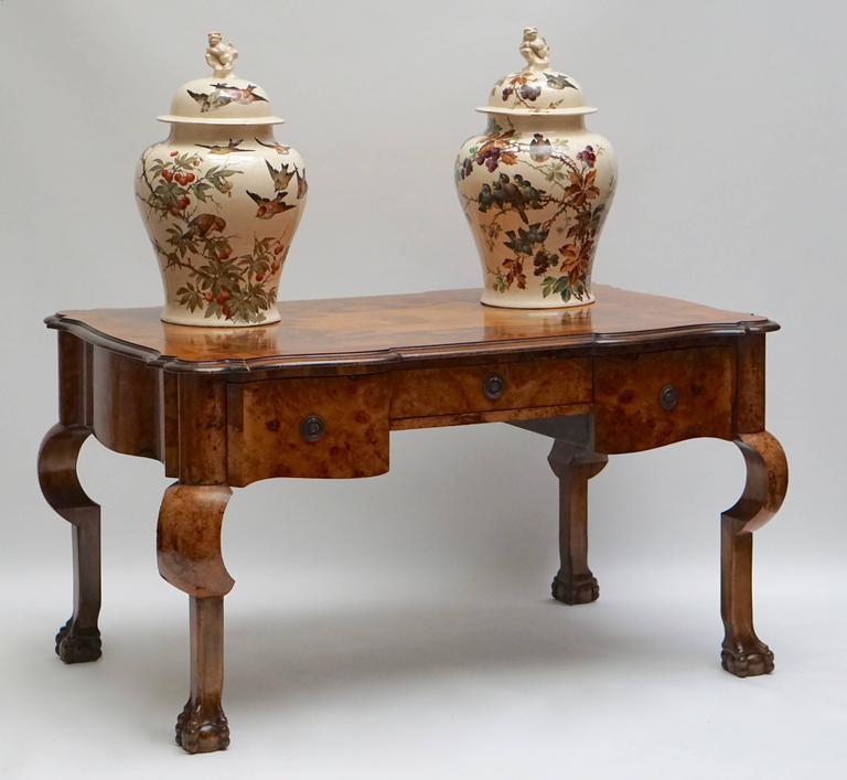 19th Century Burl Walnut Partner's Desk with Armchair For Sale 3