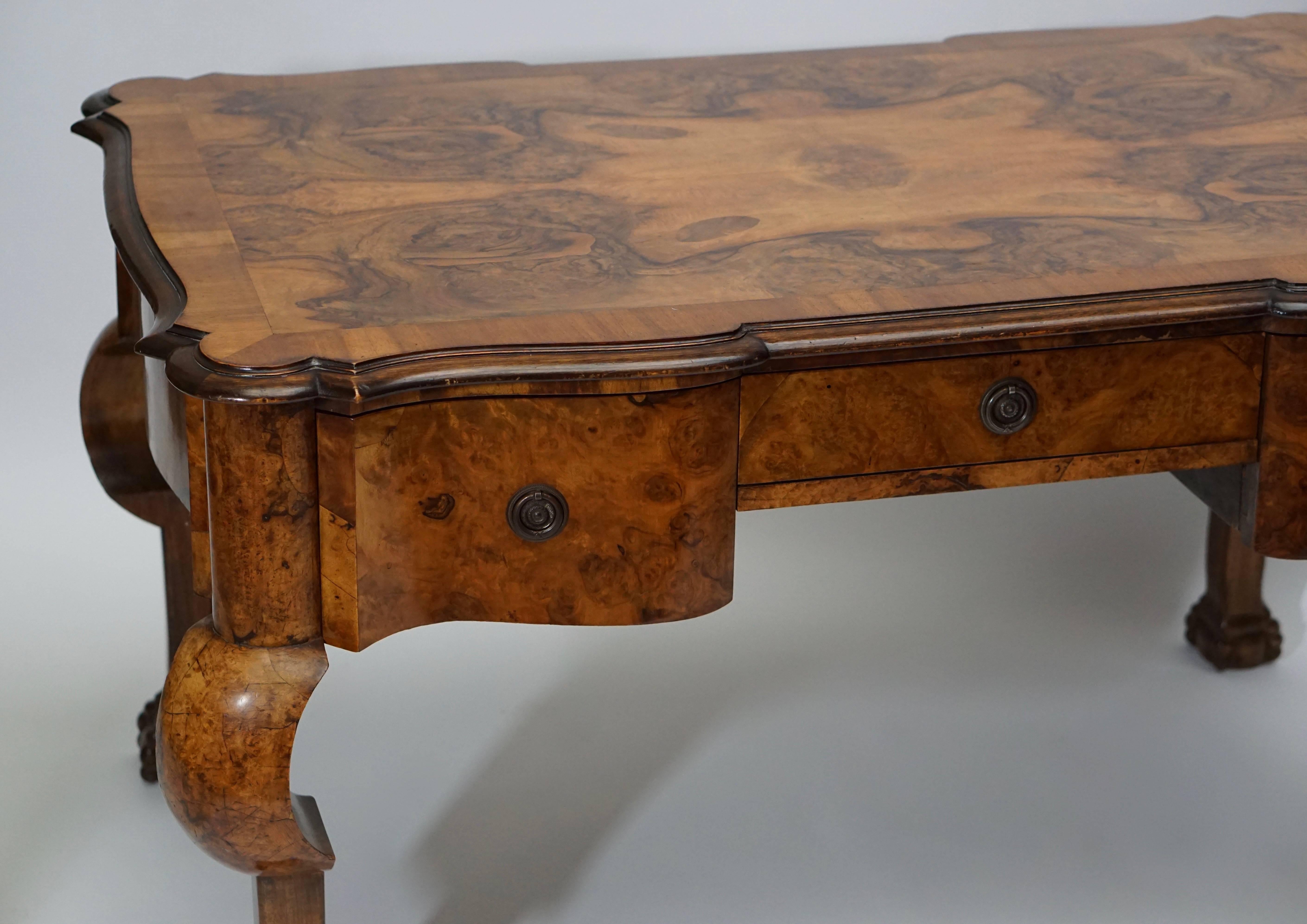 19th Century Burl Walnut Partner's Desk with Armchair For Sale 2