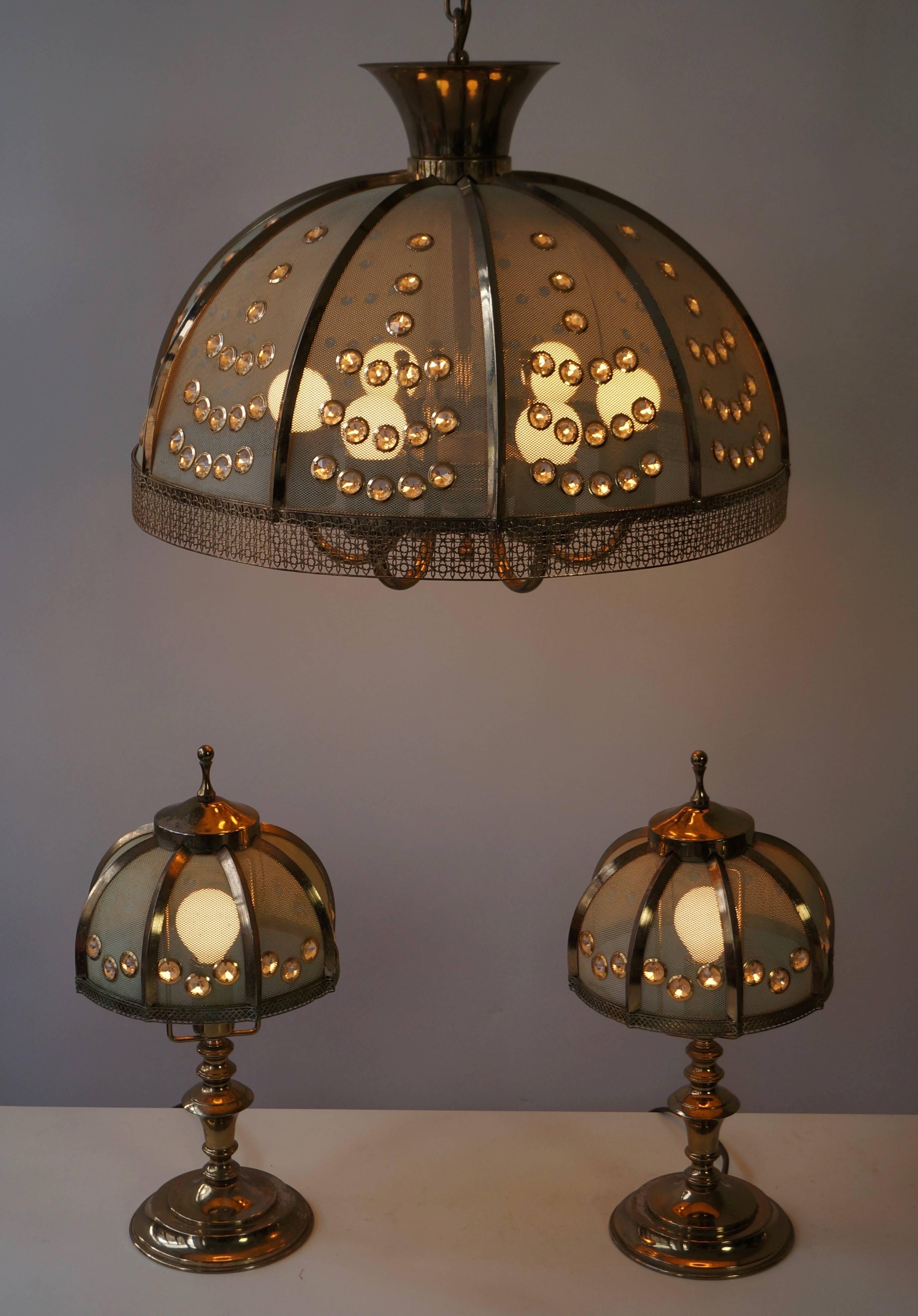 20th Century Set of Two Table Lamps and Pendant Lamp