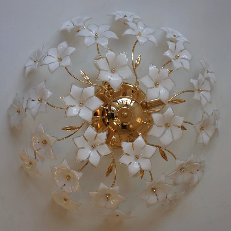 Italian Wall Light or Flush Mount with Murano Glass Flowers For Sale at 1stdibs