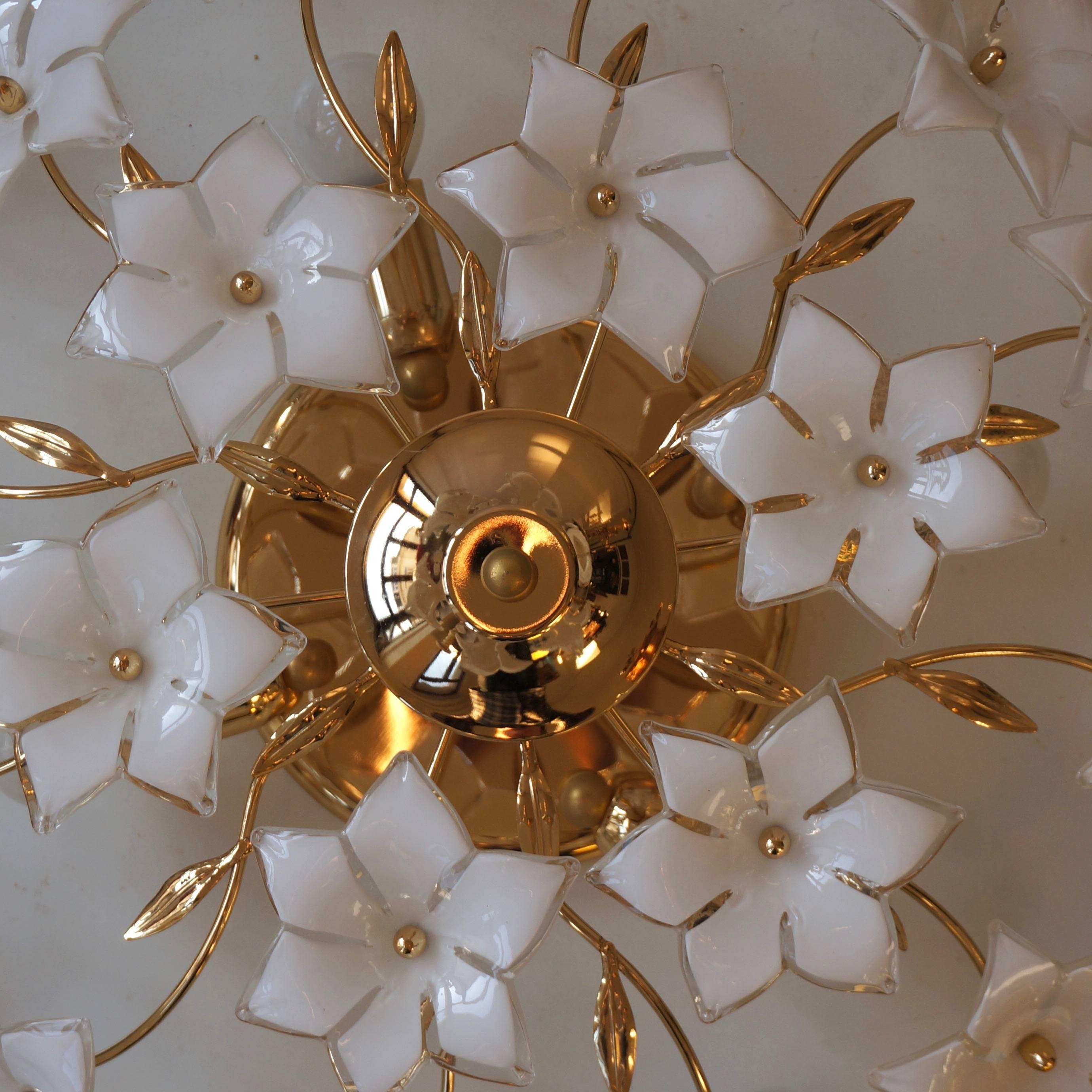 Italian Wall Light or Flush Mount with Murano Glass Flowers In Excellent Condition In Antwerp, BE