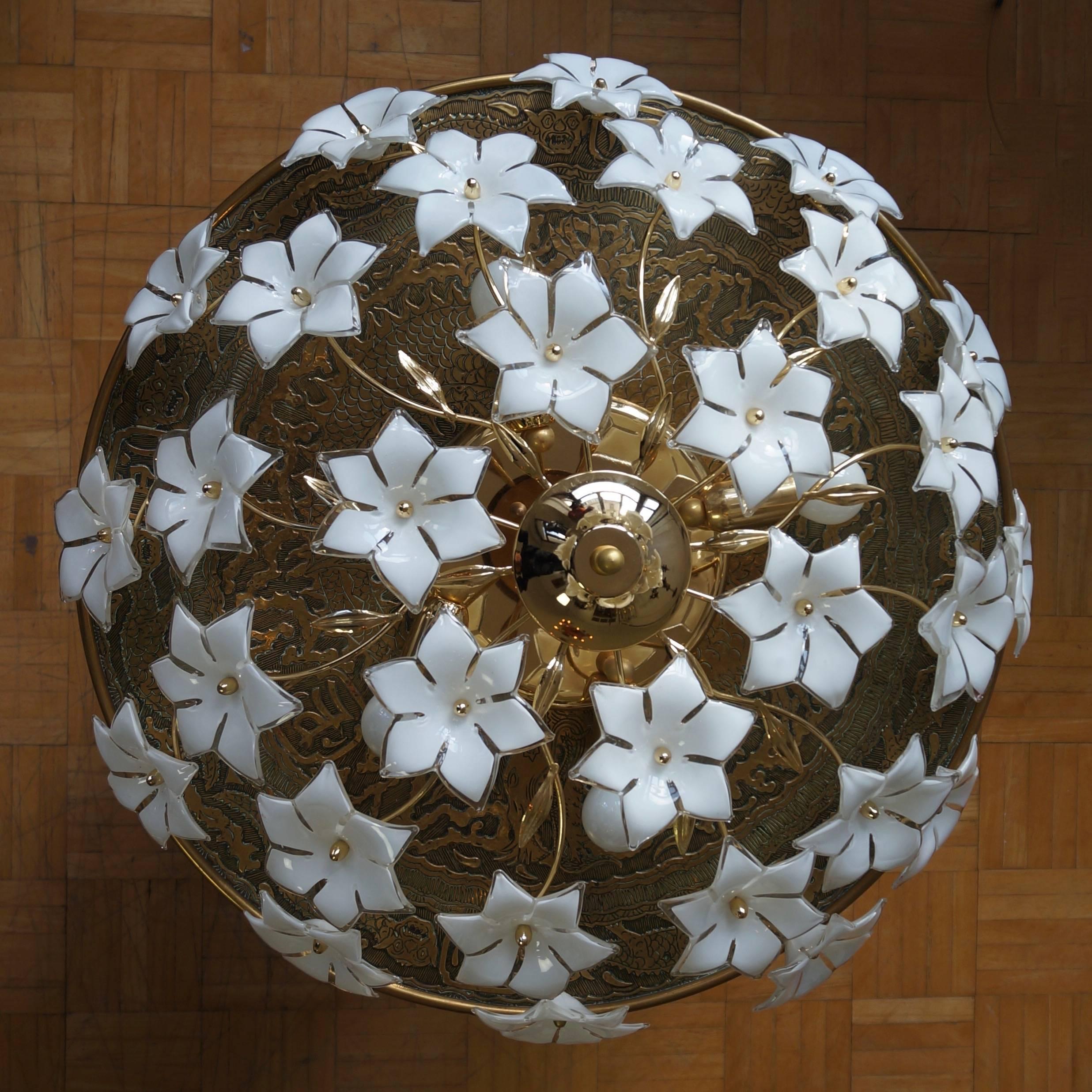 Italian Wall Light or Flush Mount with Murano Glass Flowers 2