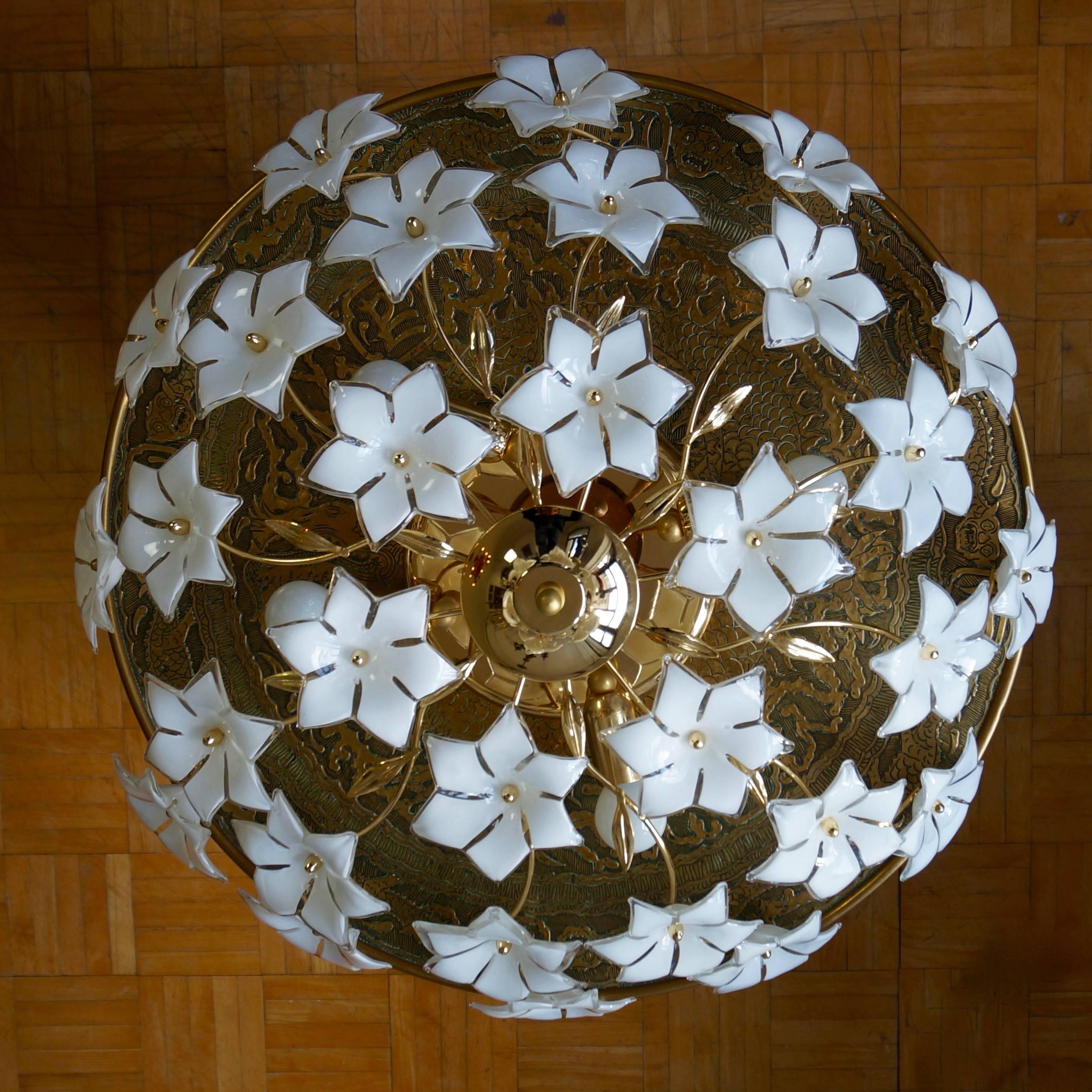 Italian Wall Light or Flush Mount with Murano Glass Flowers 3