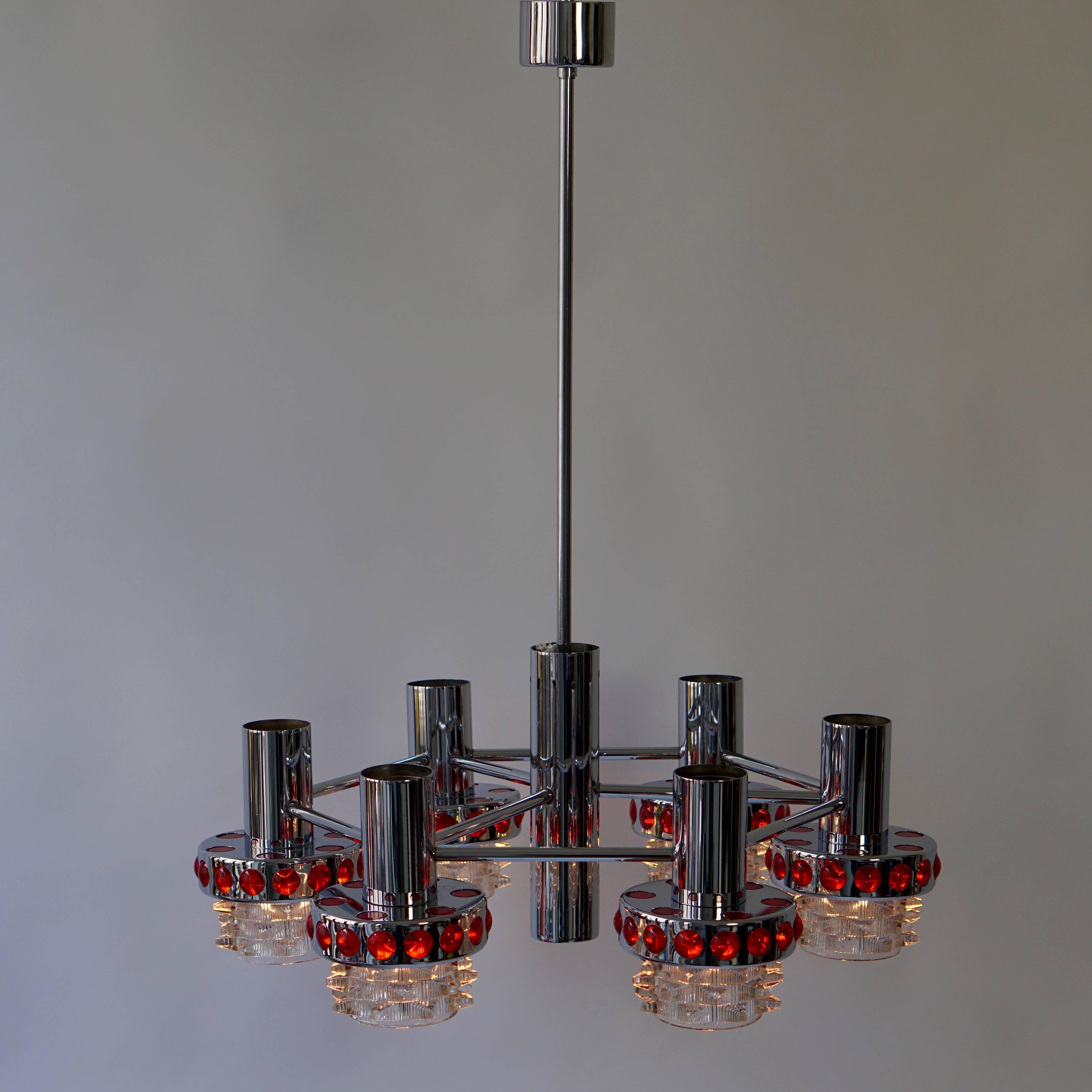 Chrome Italian Glass Chandelier