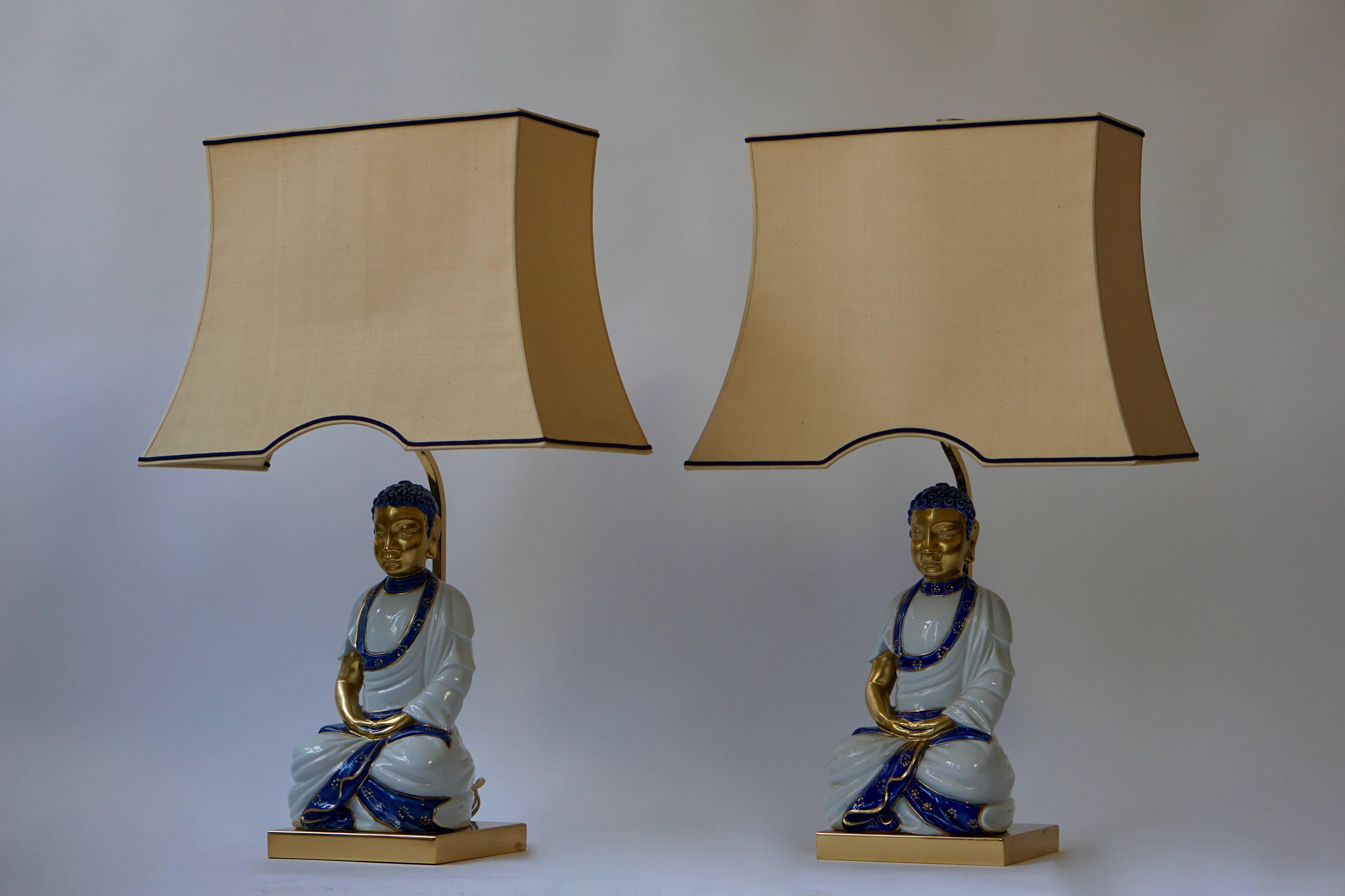 Italian Pair of Hollywood Regency Standing Buddha Table Lamps