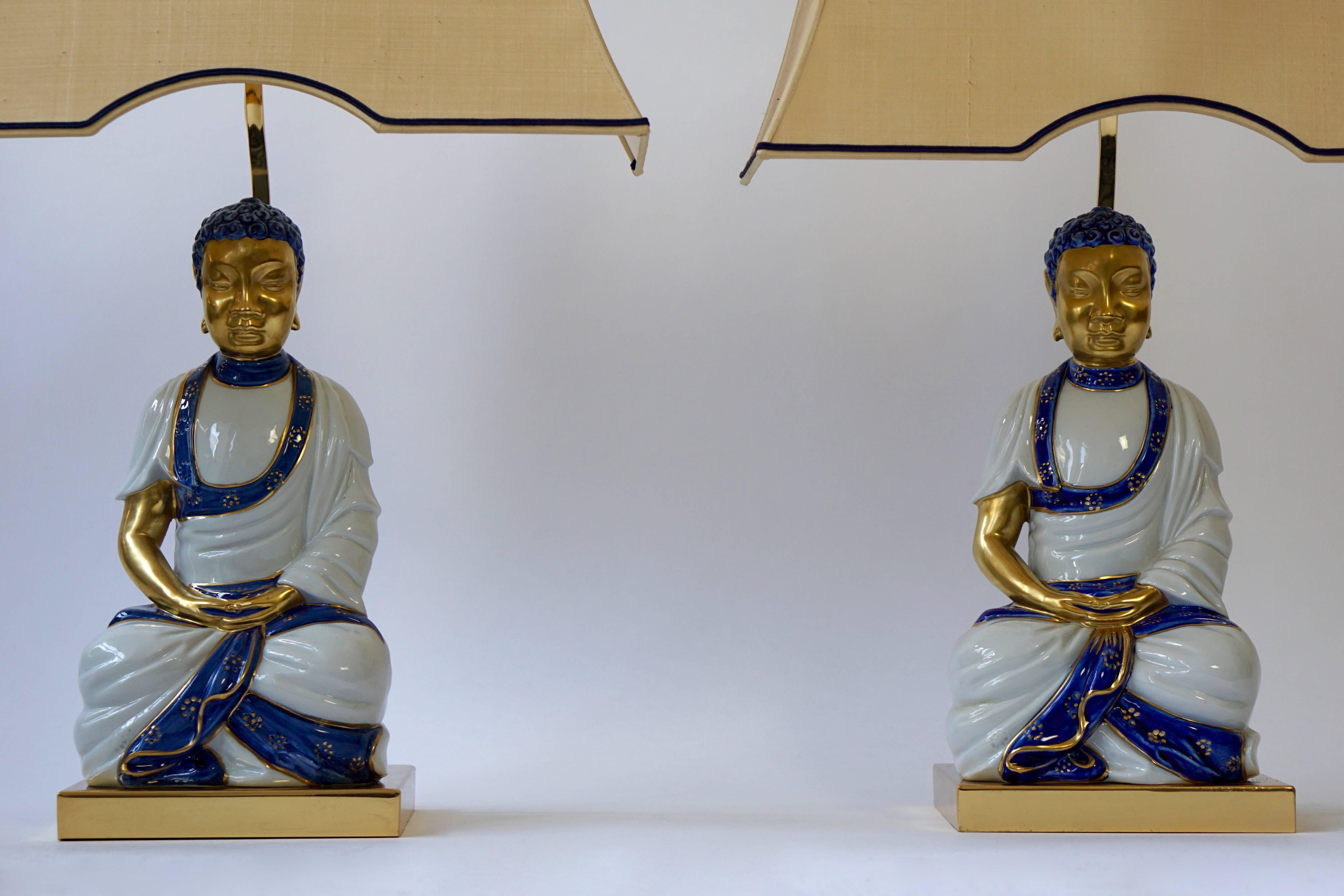 Pair of Hollywood Regency Standing Buddha Table Lamps 1