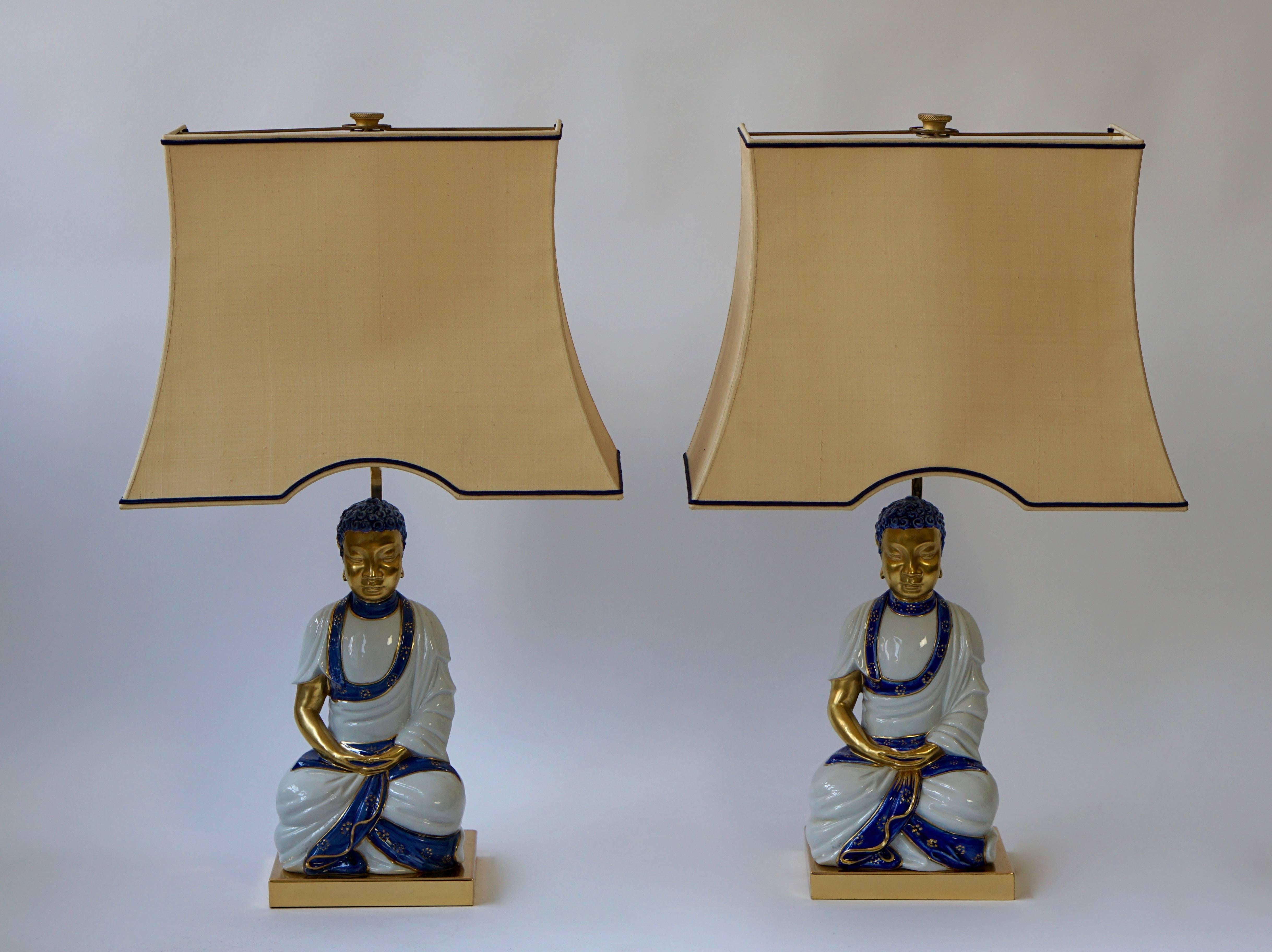 Mid-Century Modern Pair of Hollywood Regency Standing Buddha Table Lamps