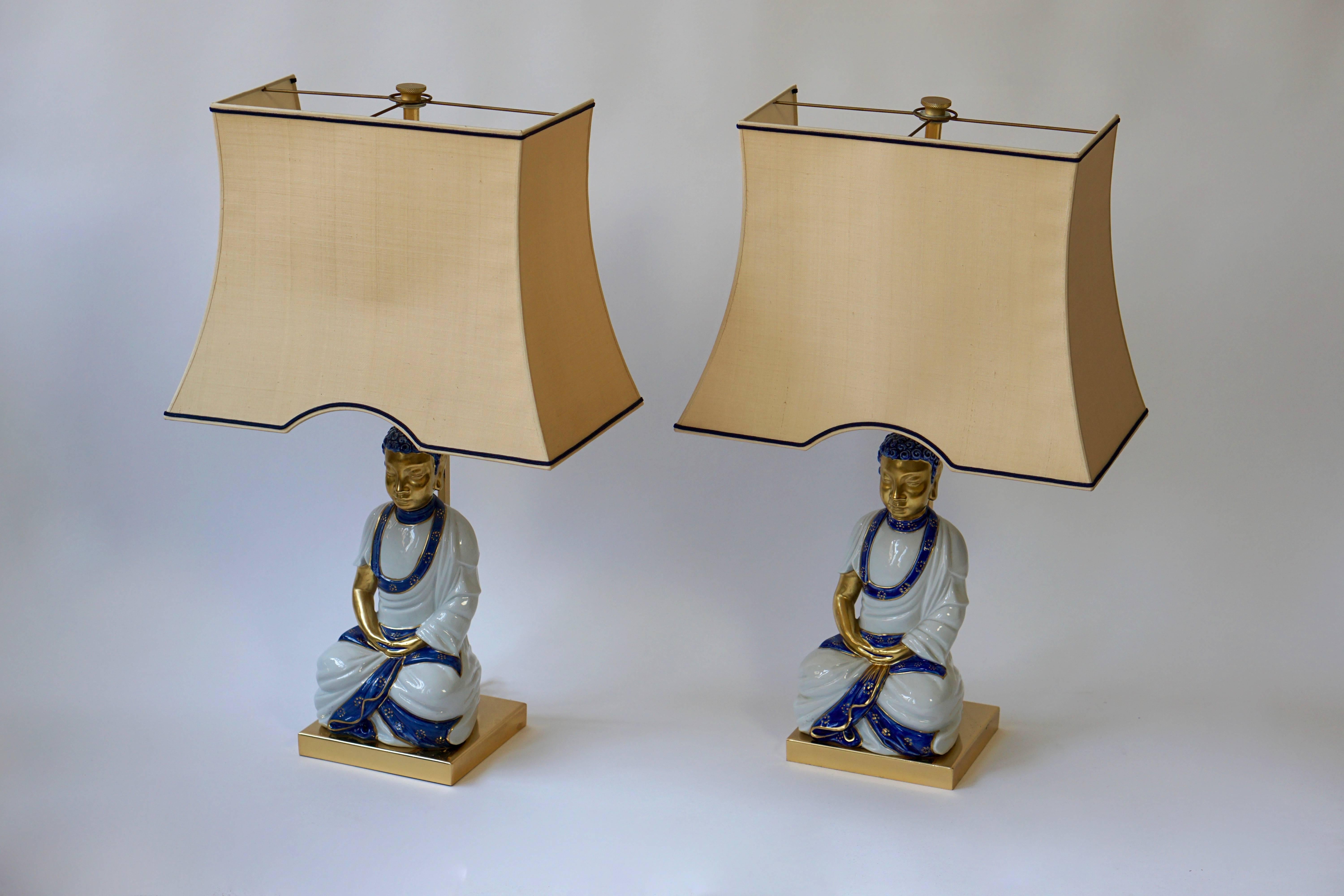 Pair of Hollywood Regency Standing Buddha Table Lamps In Good Condition In Antwerp, BE
