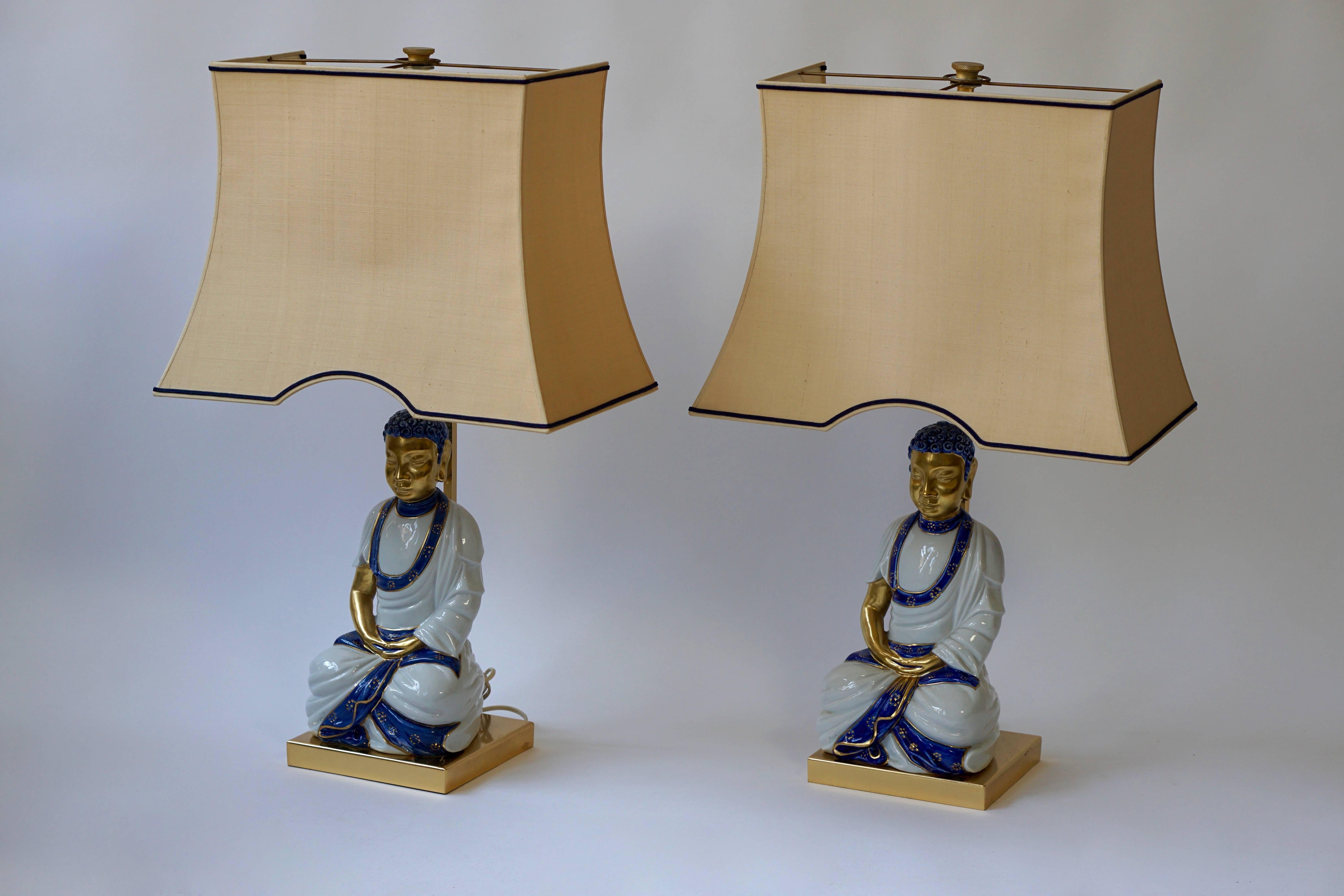 20th Century Pair of Hollywood Regency Standing Buddha Table Lamps