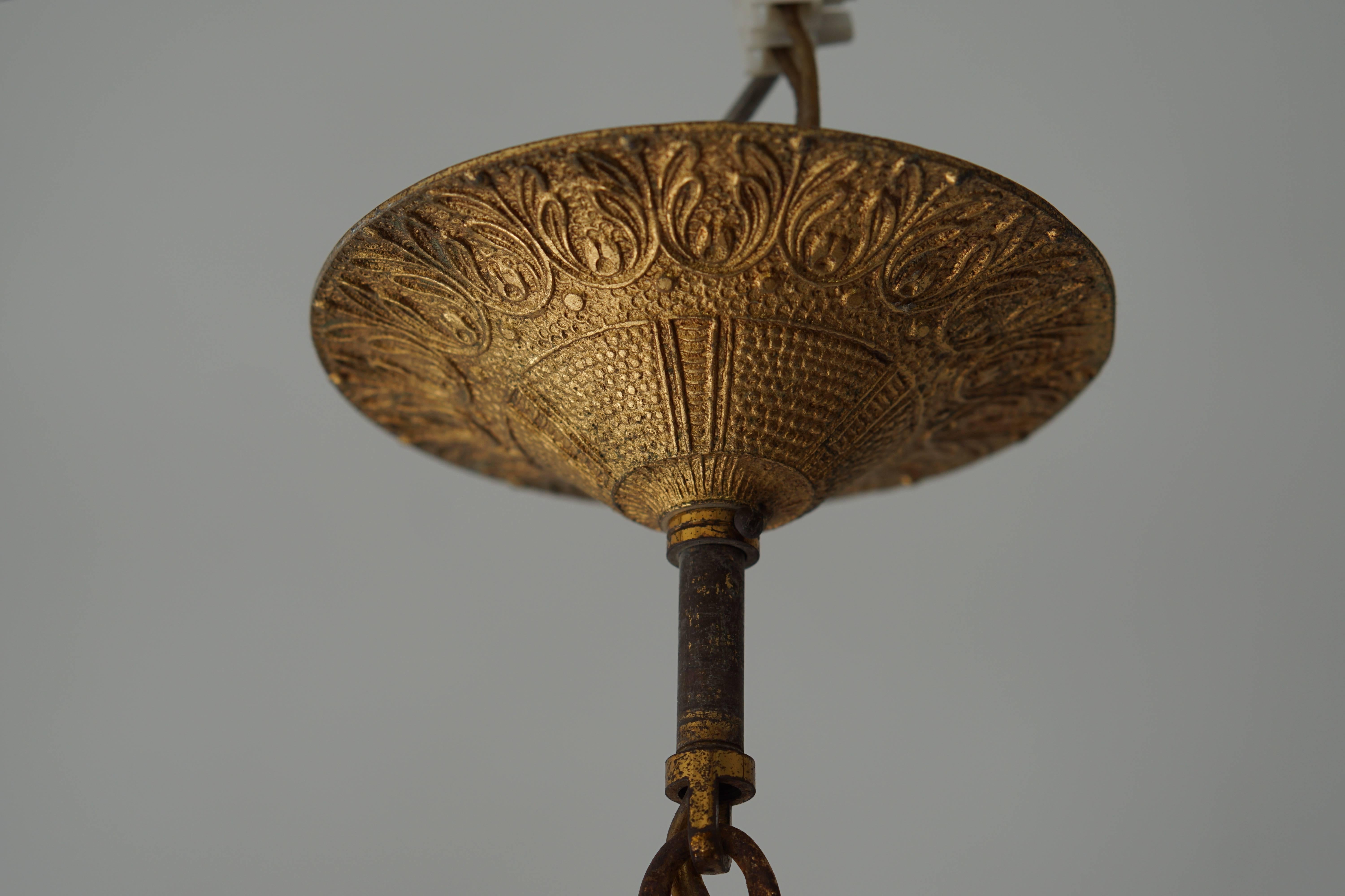 Italian Porcelain Flower Gilt Iron Chandelier 4