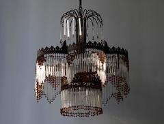 Italian Murano Chandelier, Glass & Metal, 1970s Hollywood Regency
