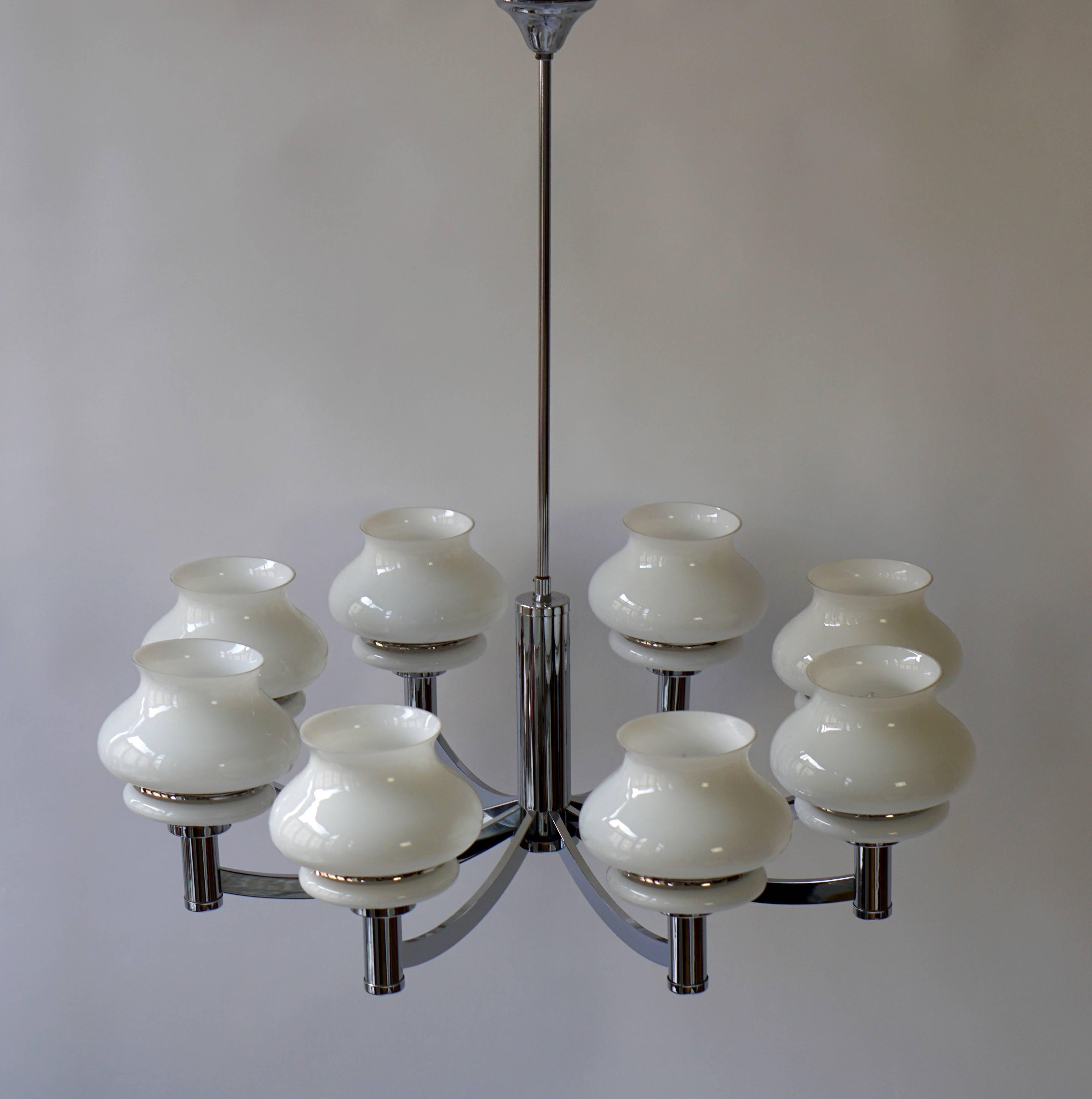 Chrome Murano Glass Chandelier For Sale