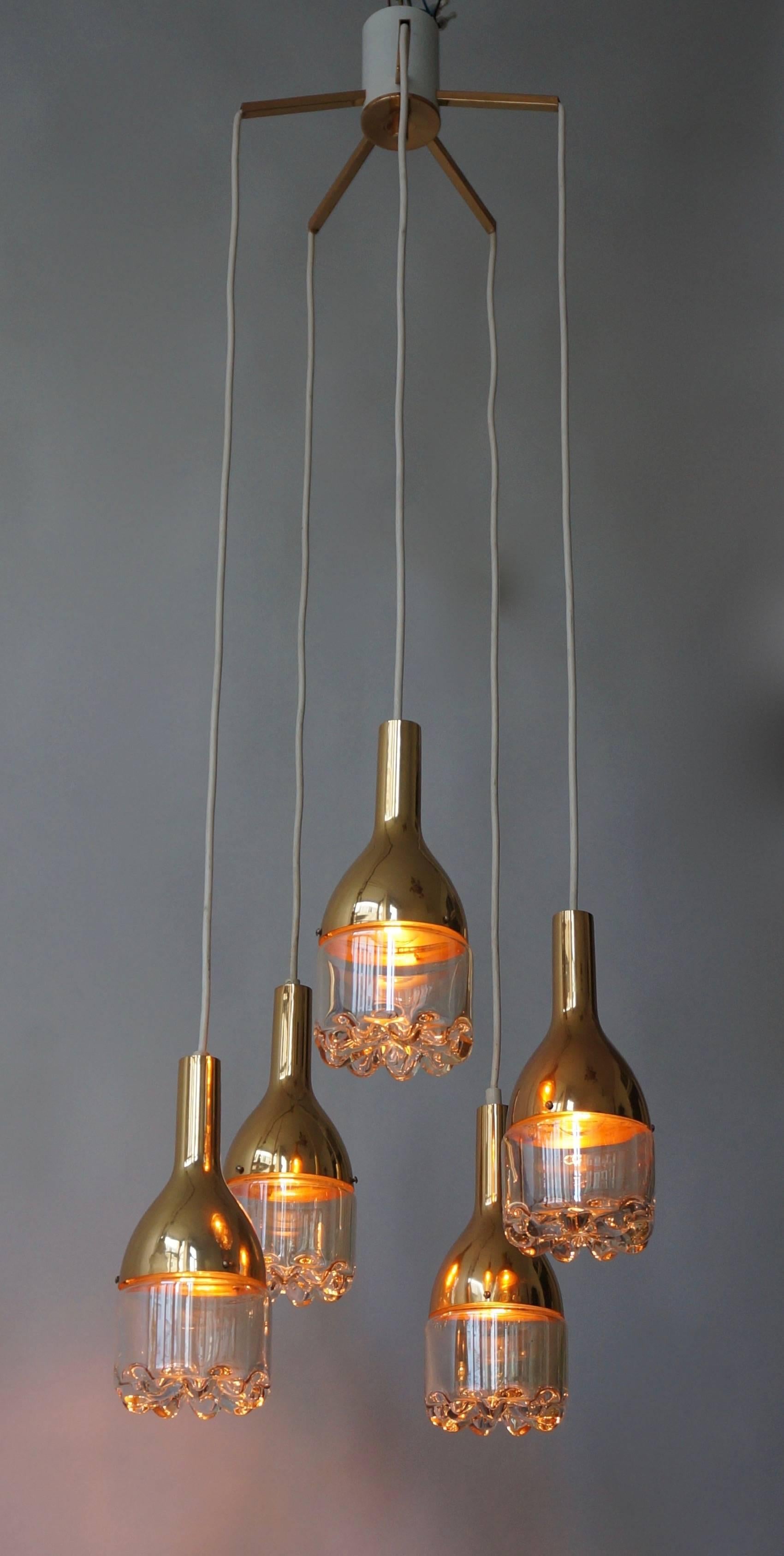 Hollywood Regency Italian Brass and Glass Ceiling Light For Sale