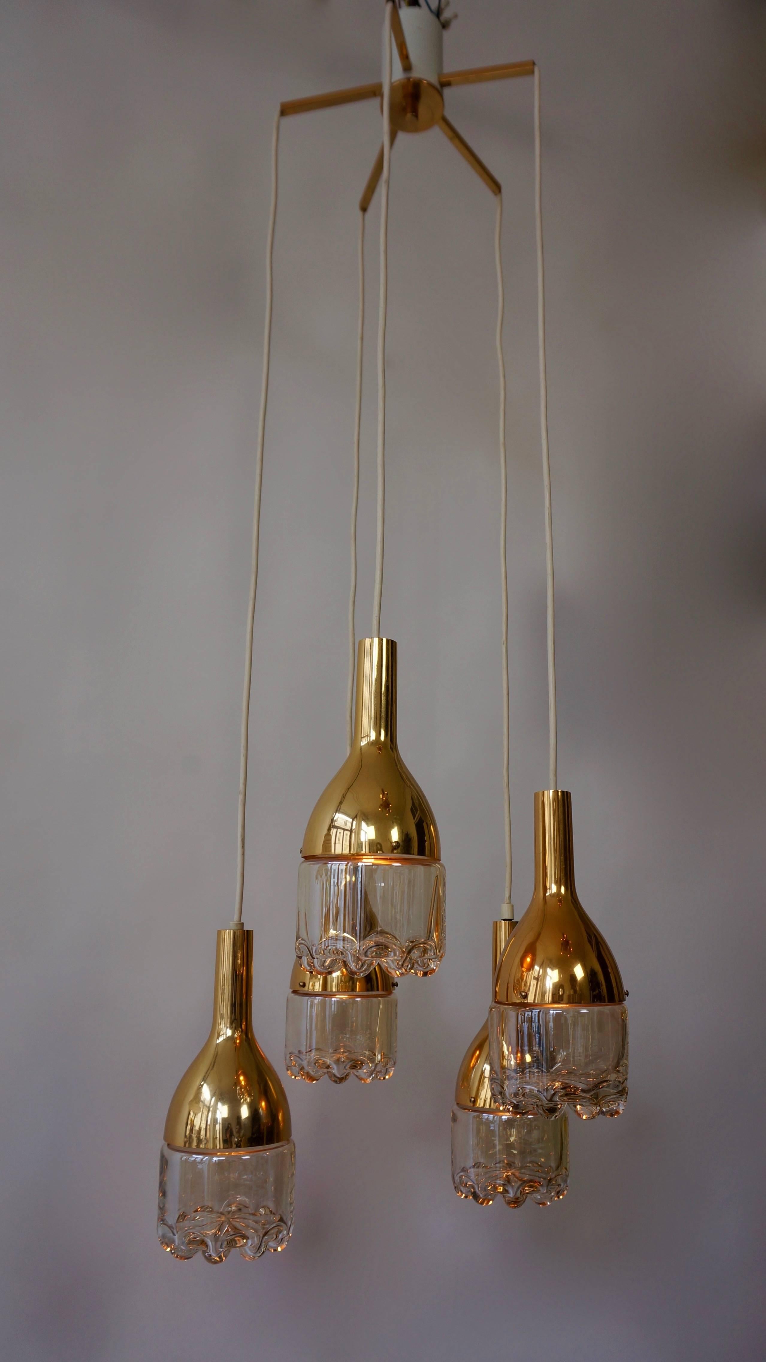 Italian Brass and Glass Ceiling Light In Good Condition For Sale In Antwerp, BE