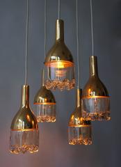 Italian Brass and Murano Glass Pendant Light, 1970s Hollywood Regency