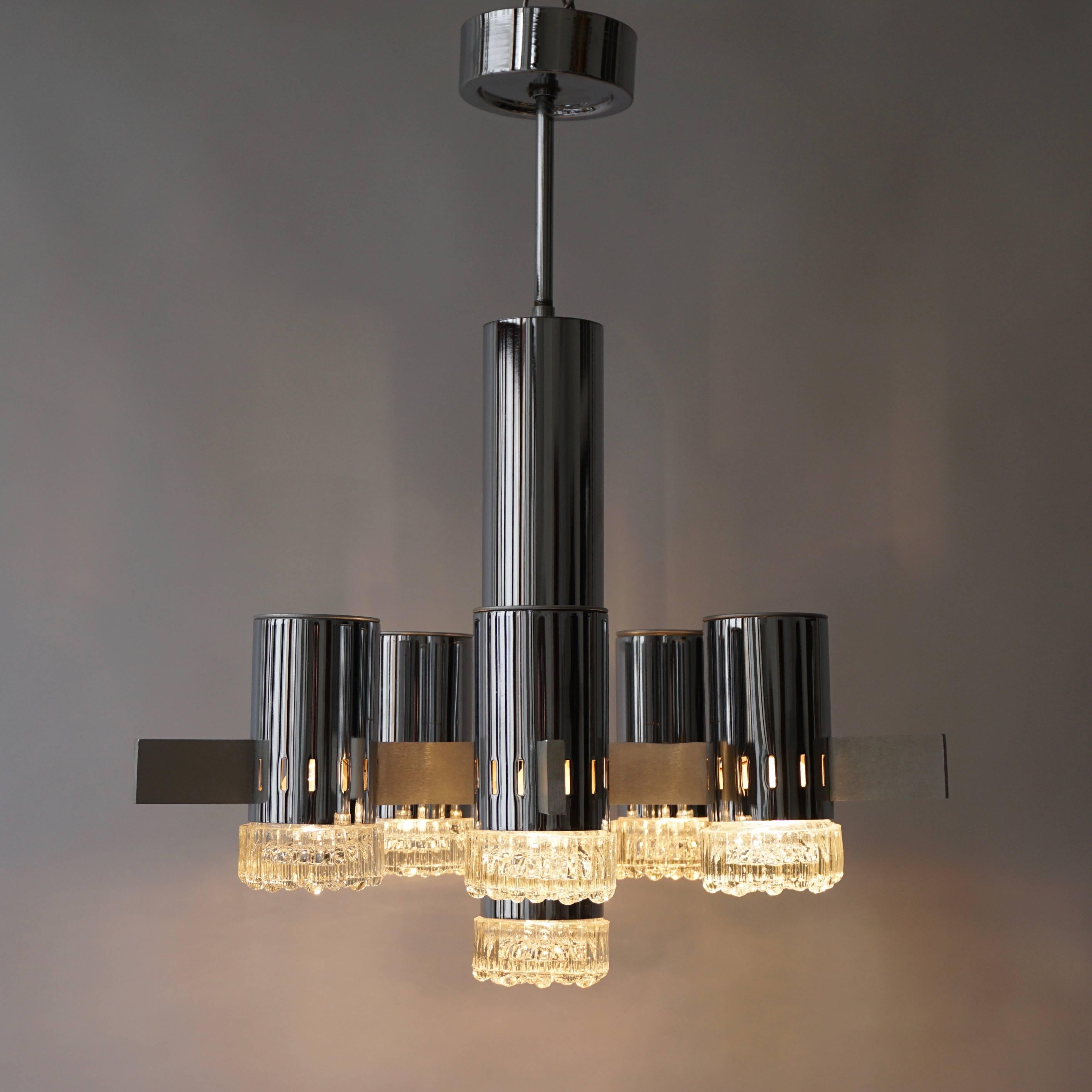 Mid-Century Modern Gaetano Sciolari Geometric Chrome Chandelier For Sale