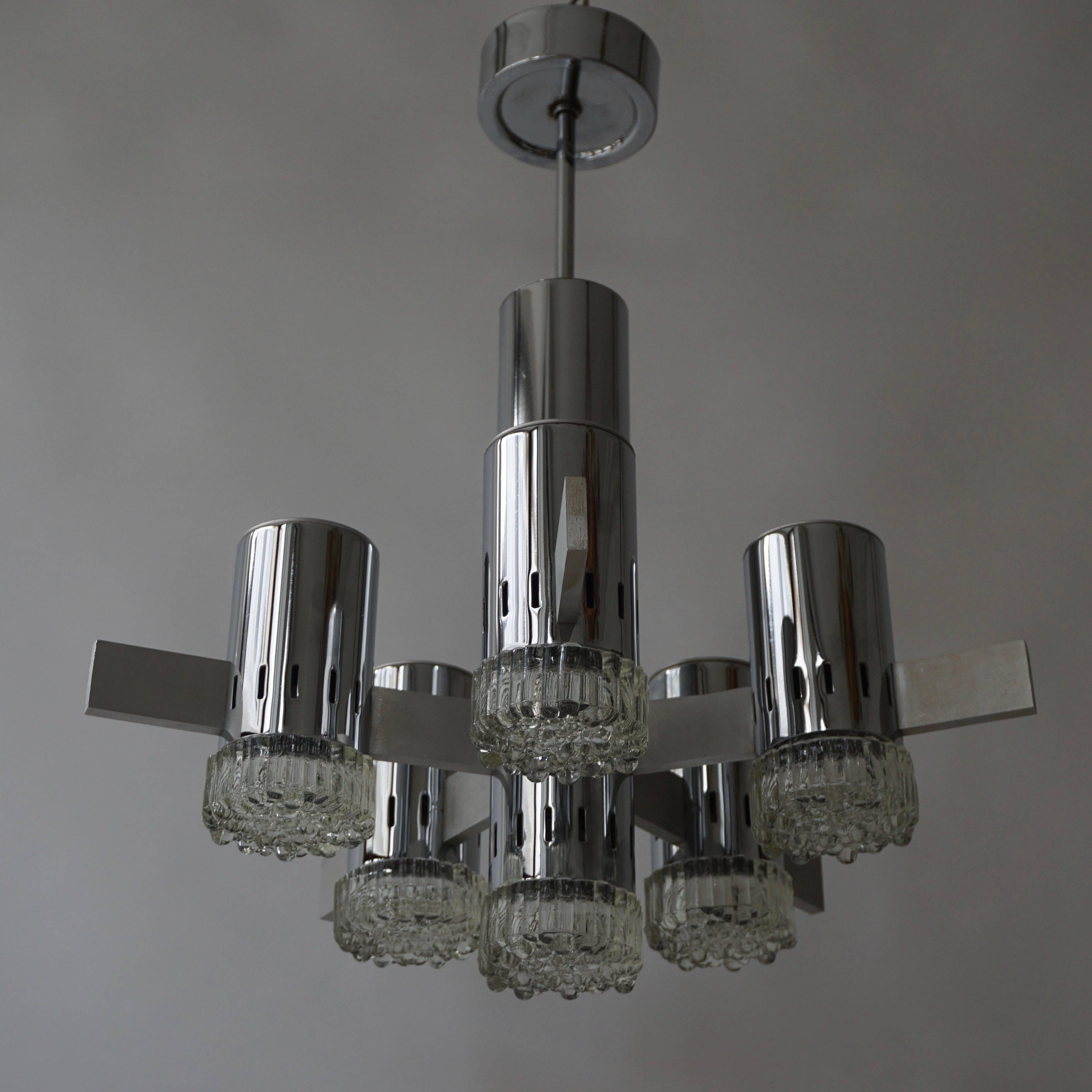 Italian Gaetano Sciolari Geometric Chrome Chandelier For Sale