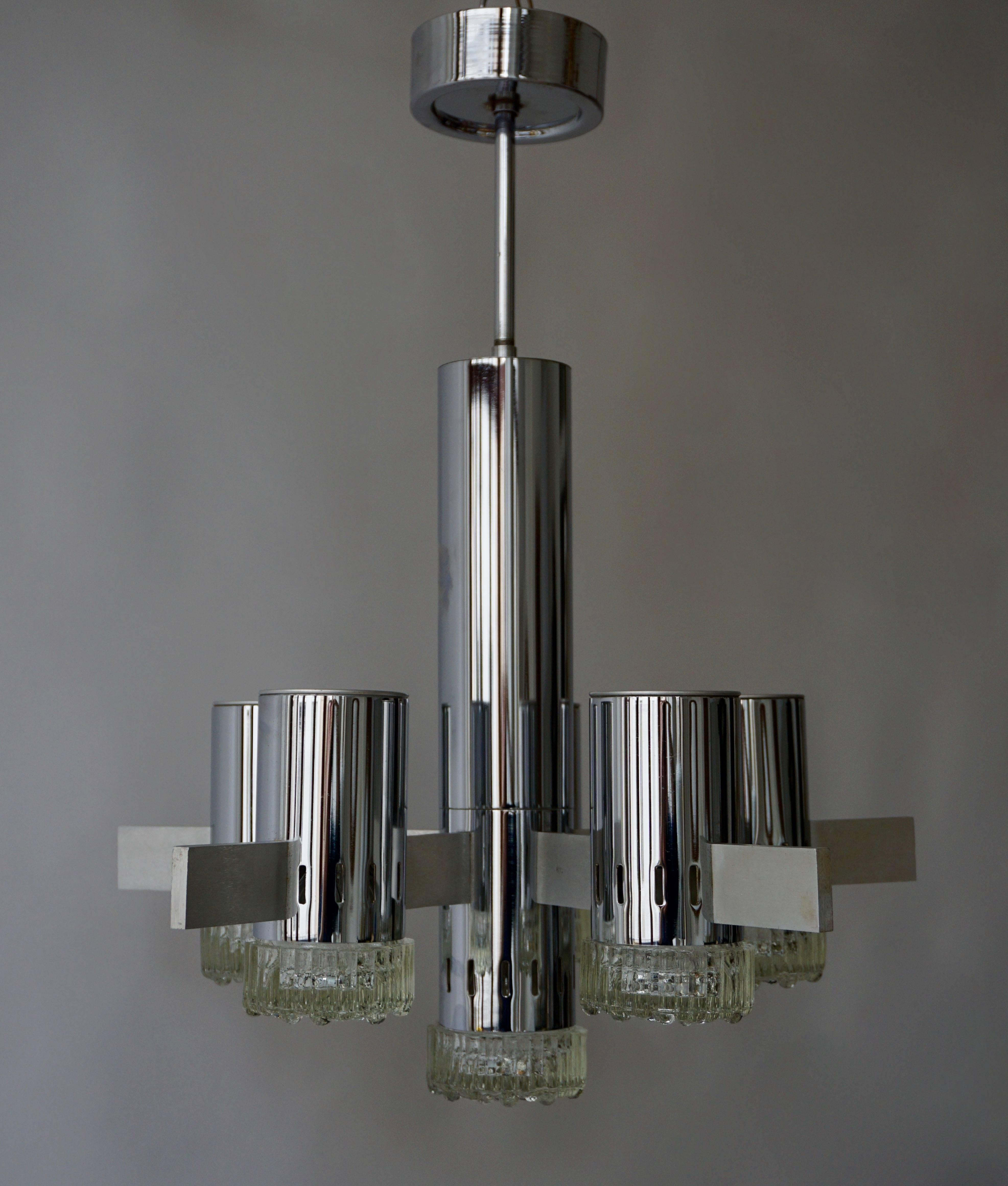 Metal Gaetano Sciolari Geometric Chrome Chandelier For Sale