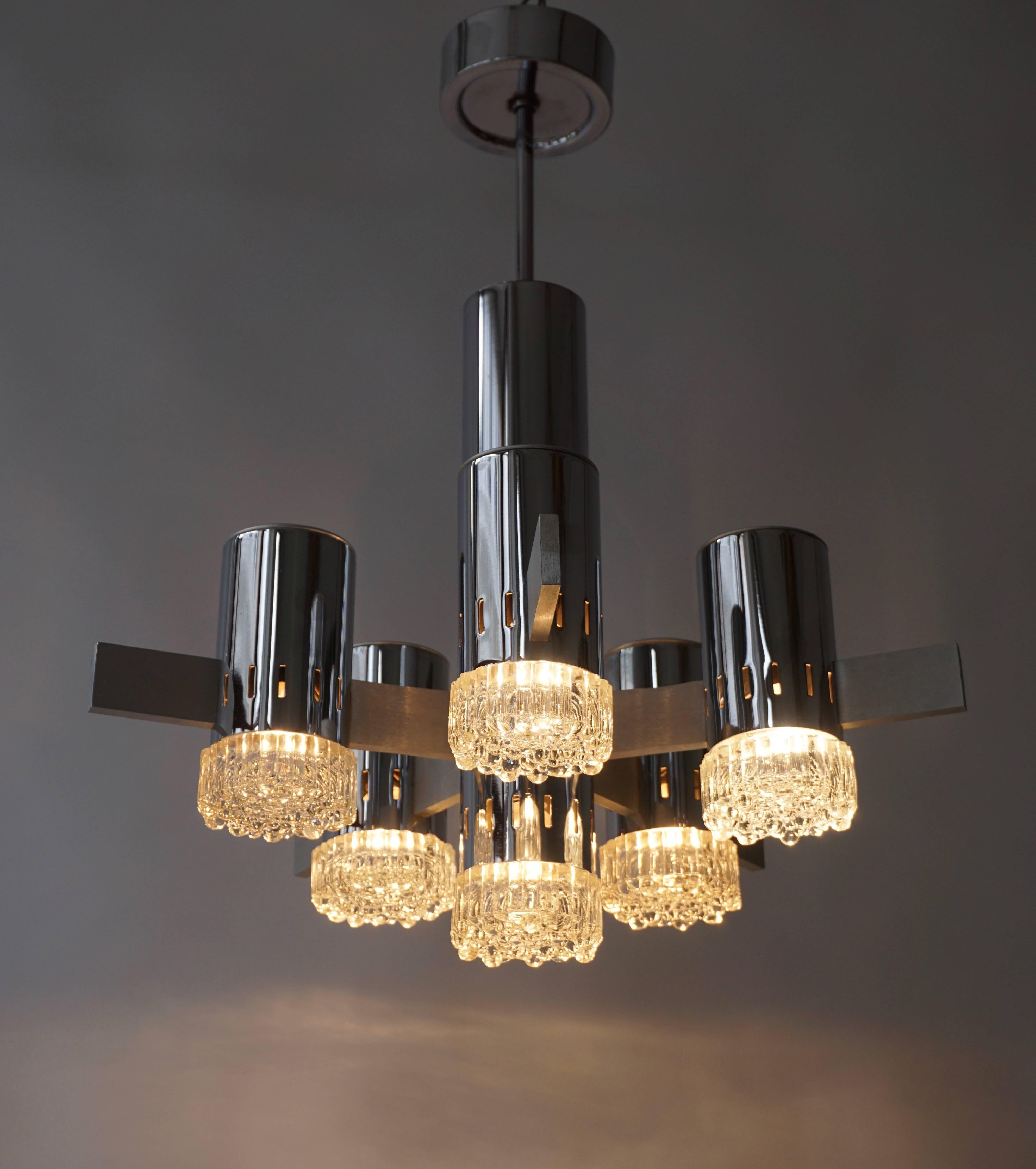 20th Century Gaetano Sciolari Geometric Chrome Chandelier For Sale