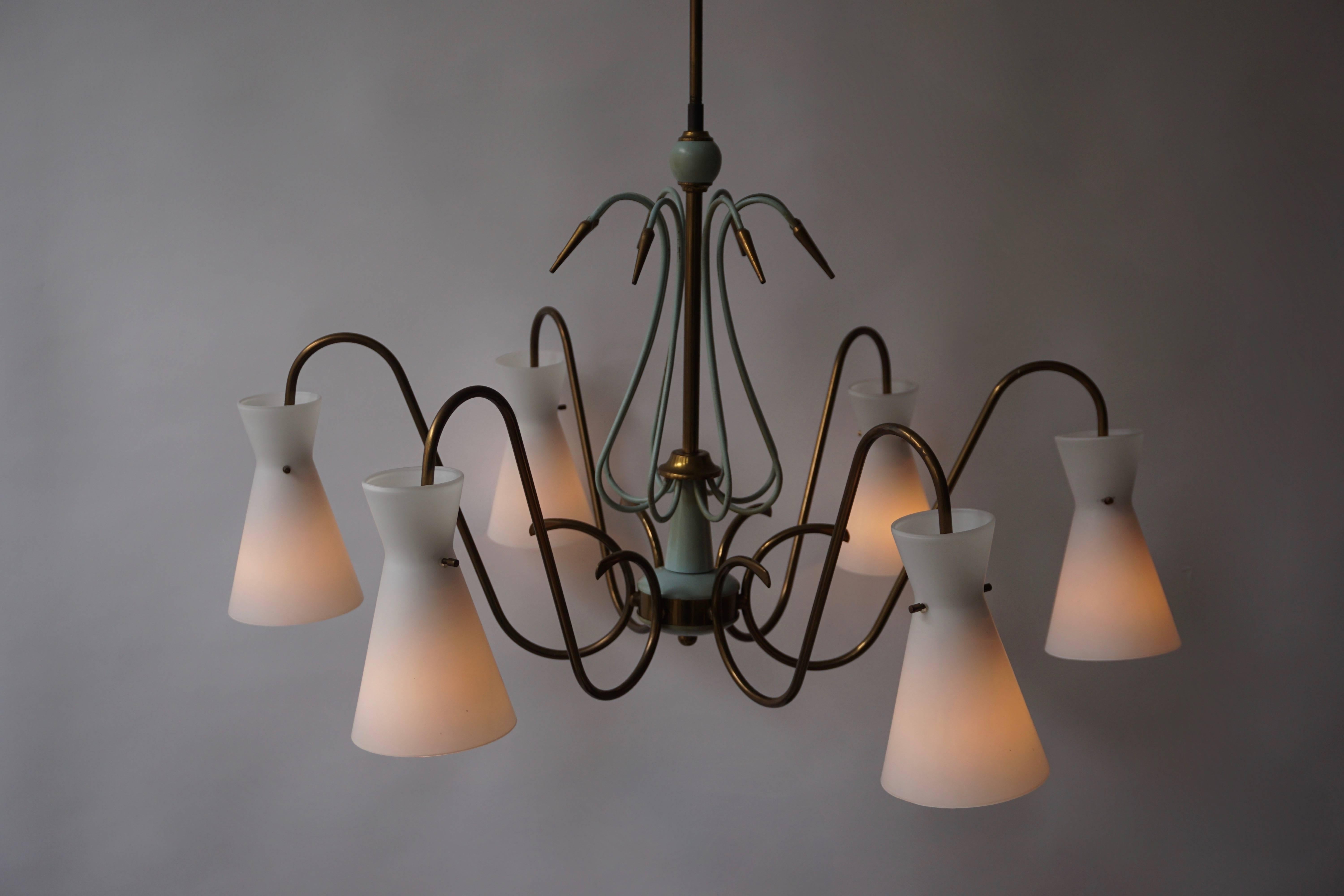 Glass Italian Chandelier in the Style of Guglielmo Ulrich For Sale