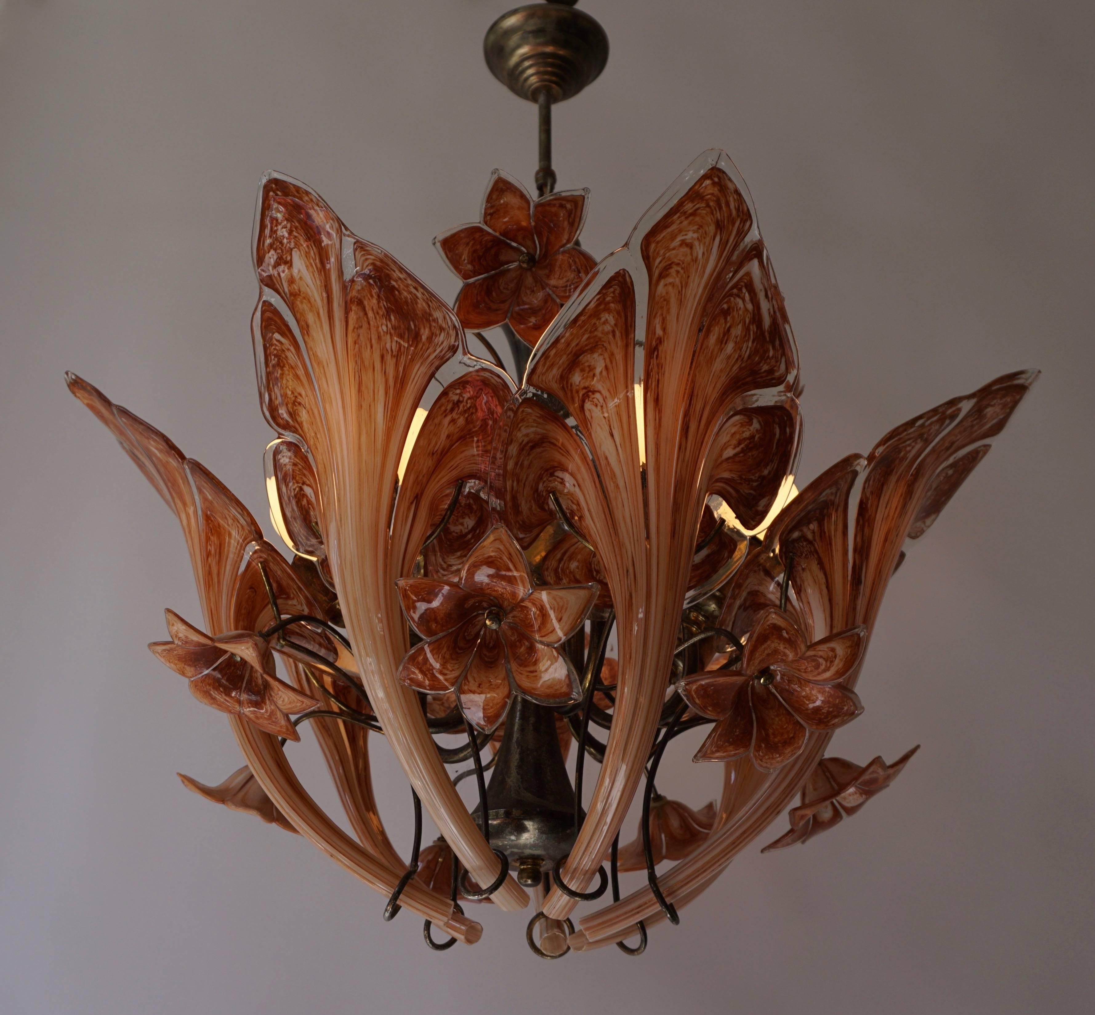 Italian Murano glass chandelier.
Diameter 60 cm.
Seven E14 Bulbs.
 
