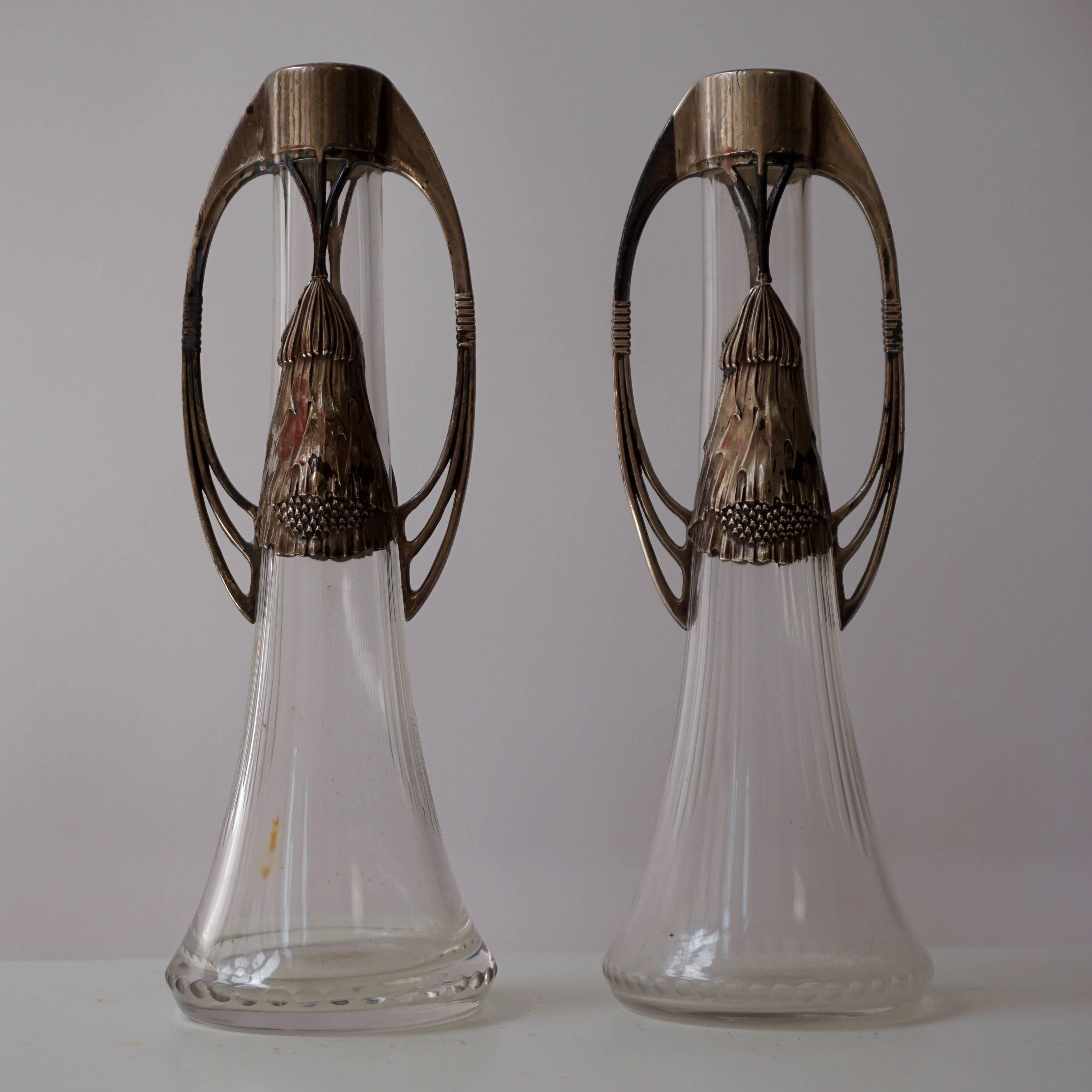 Paar versilberte WMF-Vasen im Jugendstil im Zustand „Hervorragend“ im Angebot in Antwerp, BE