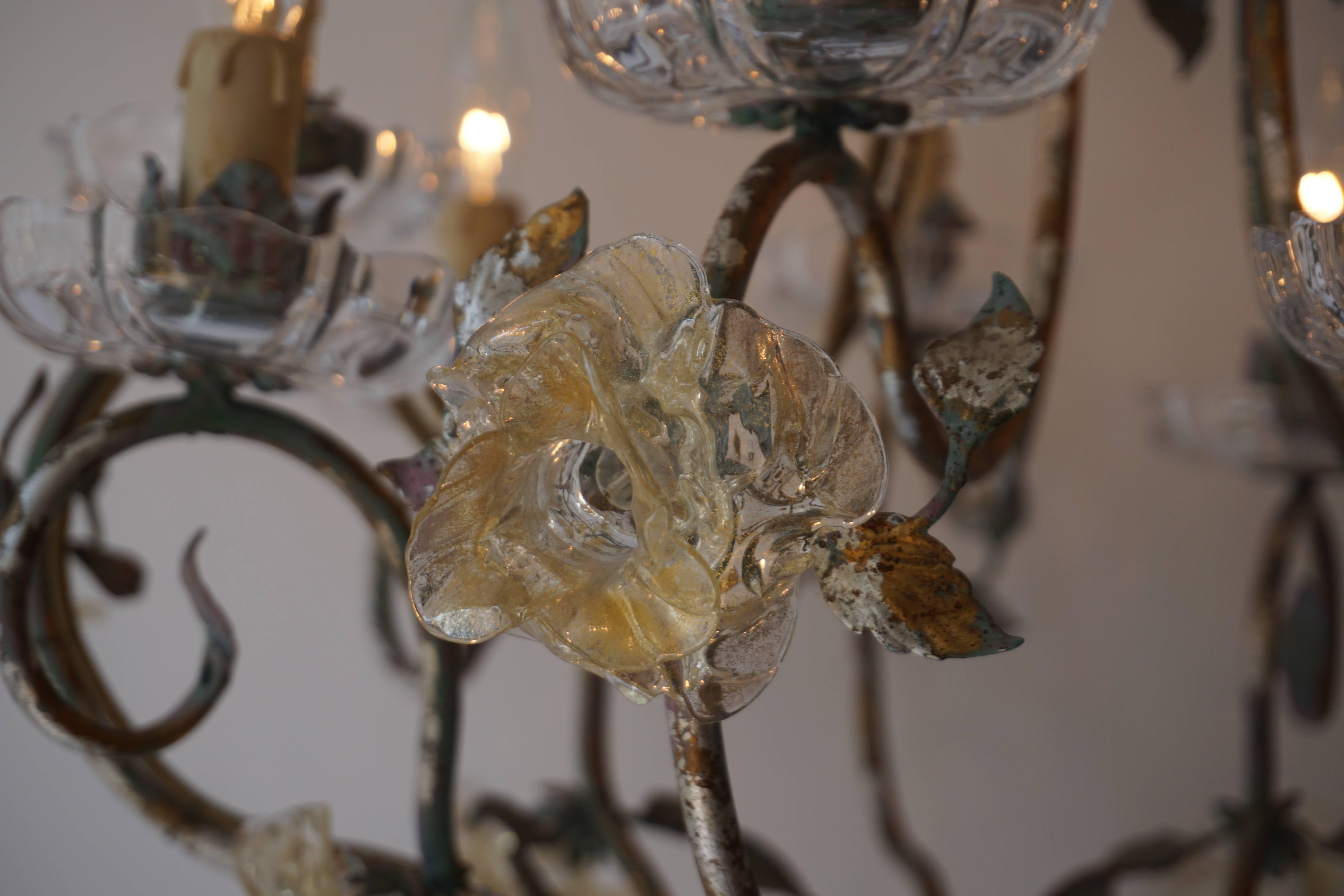 Italian Chandelier with Glass Flowers For Sale 1