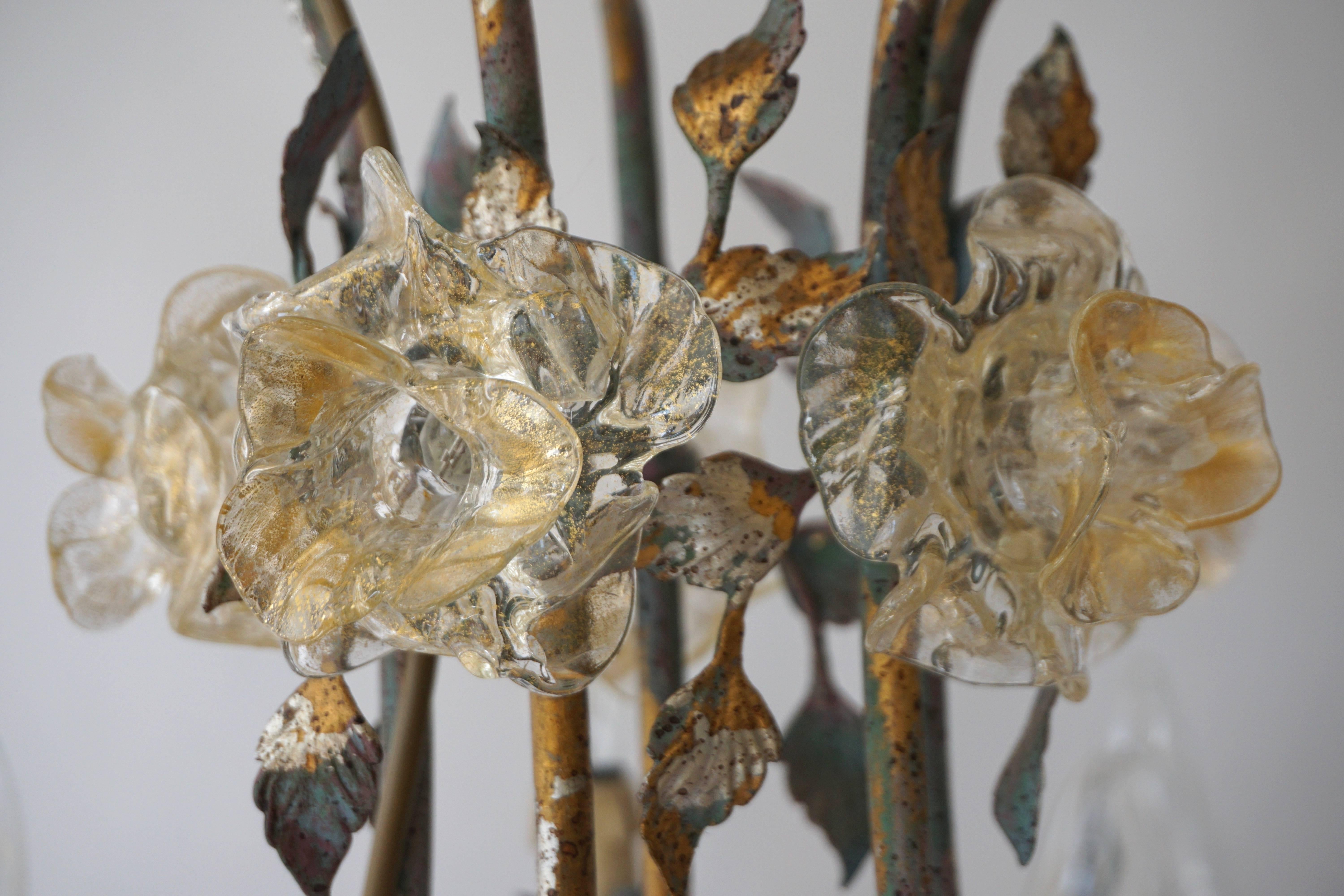 Italian Chandelier with Glass Flowers For Sale 2