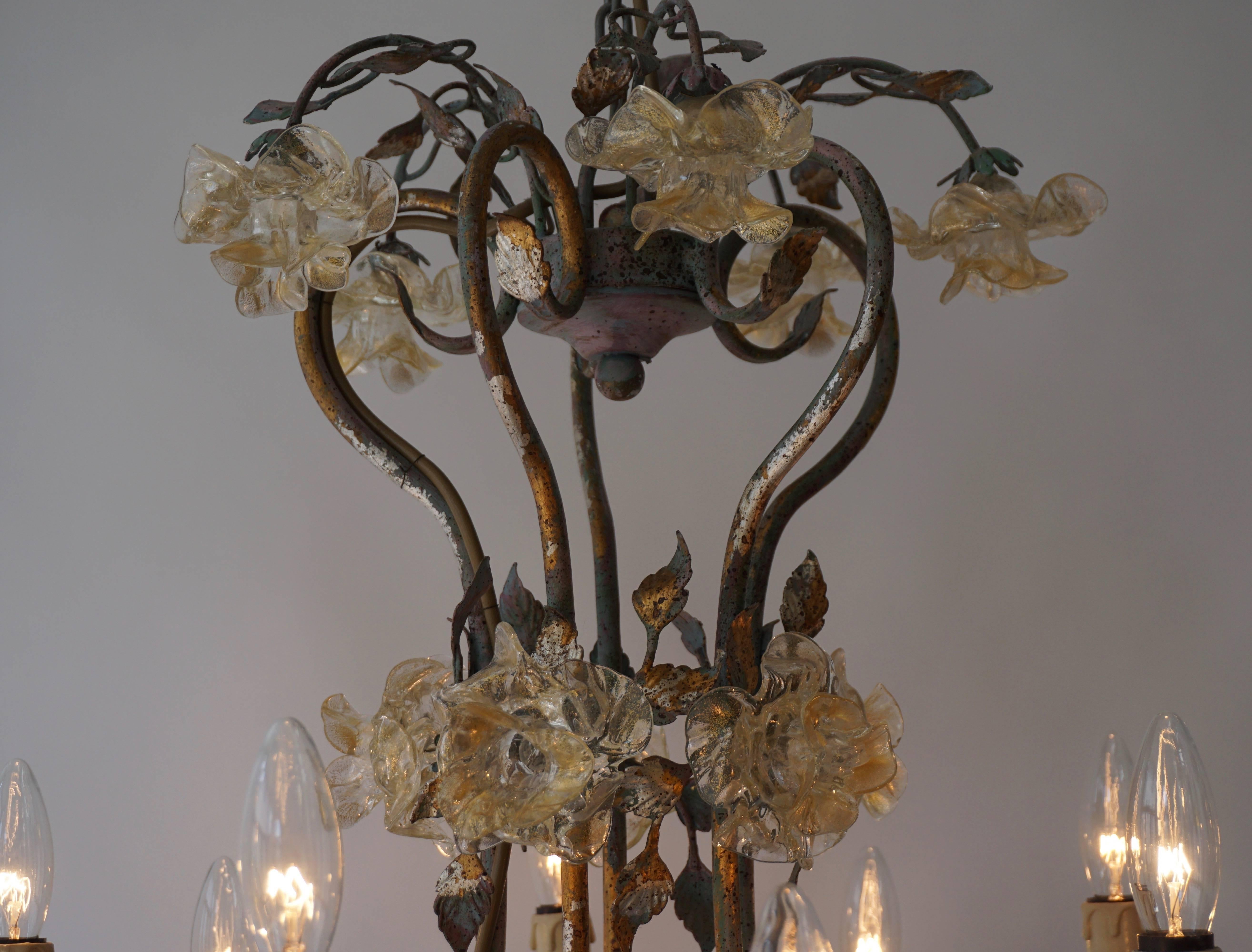 Italian Chandelier with Glass Flowers For Sale 3