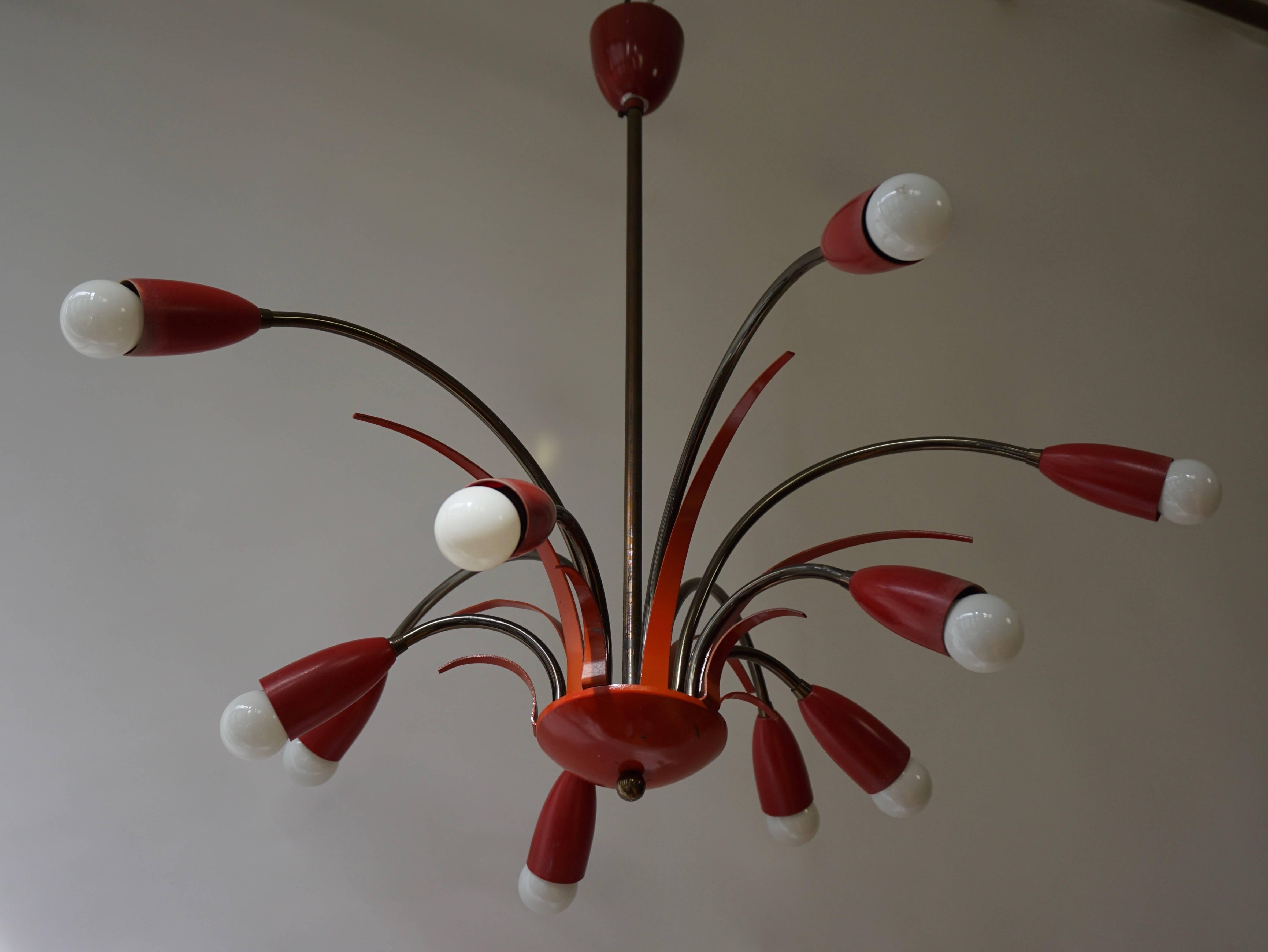 1950s pendant with beautiful and quality details. Controlled to the ten pieces of E14 sockets.