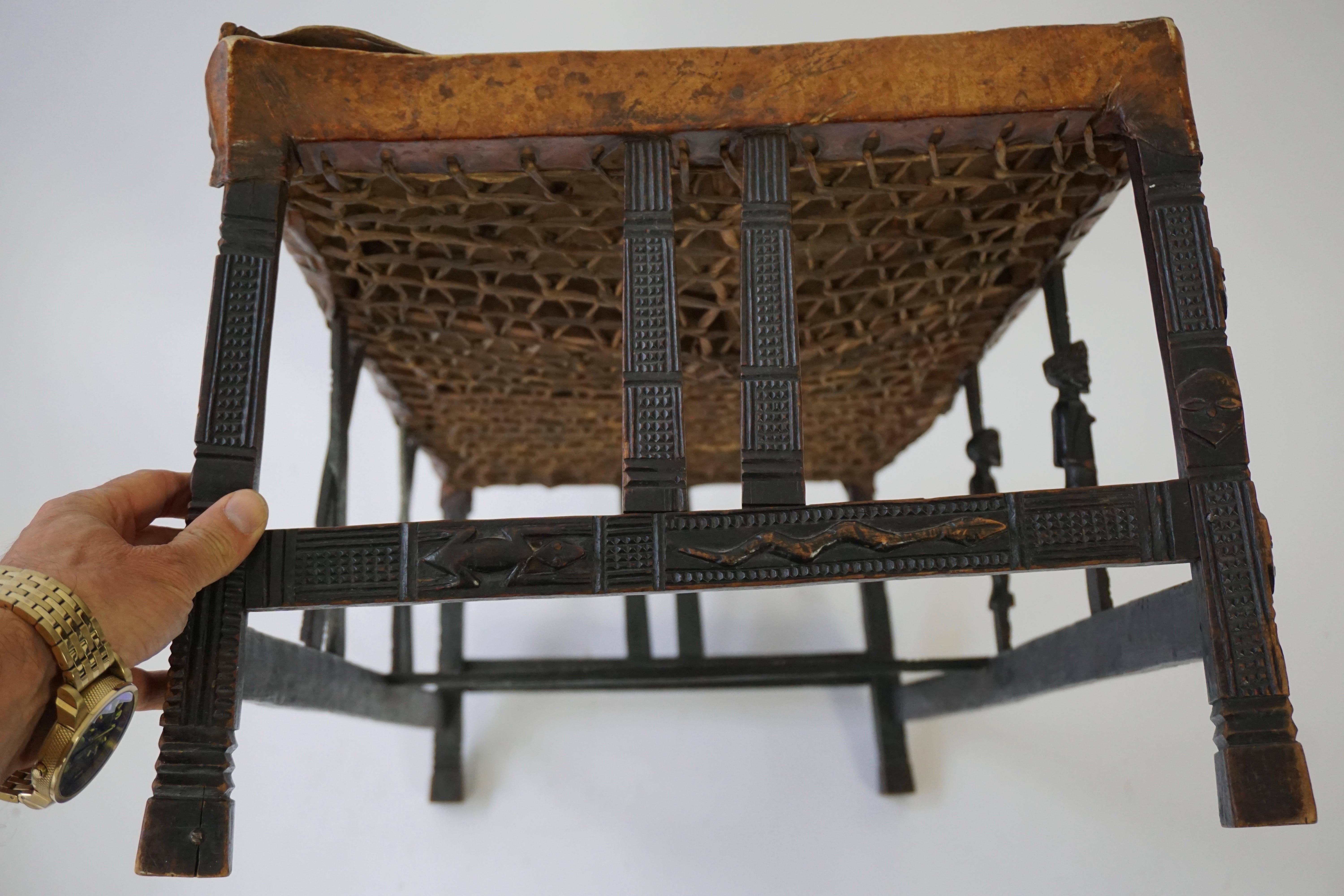 Leather Hardwood Chokwe Bench, Angola, 19th Century For Sale