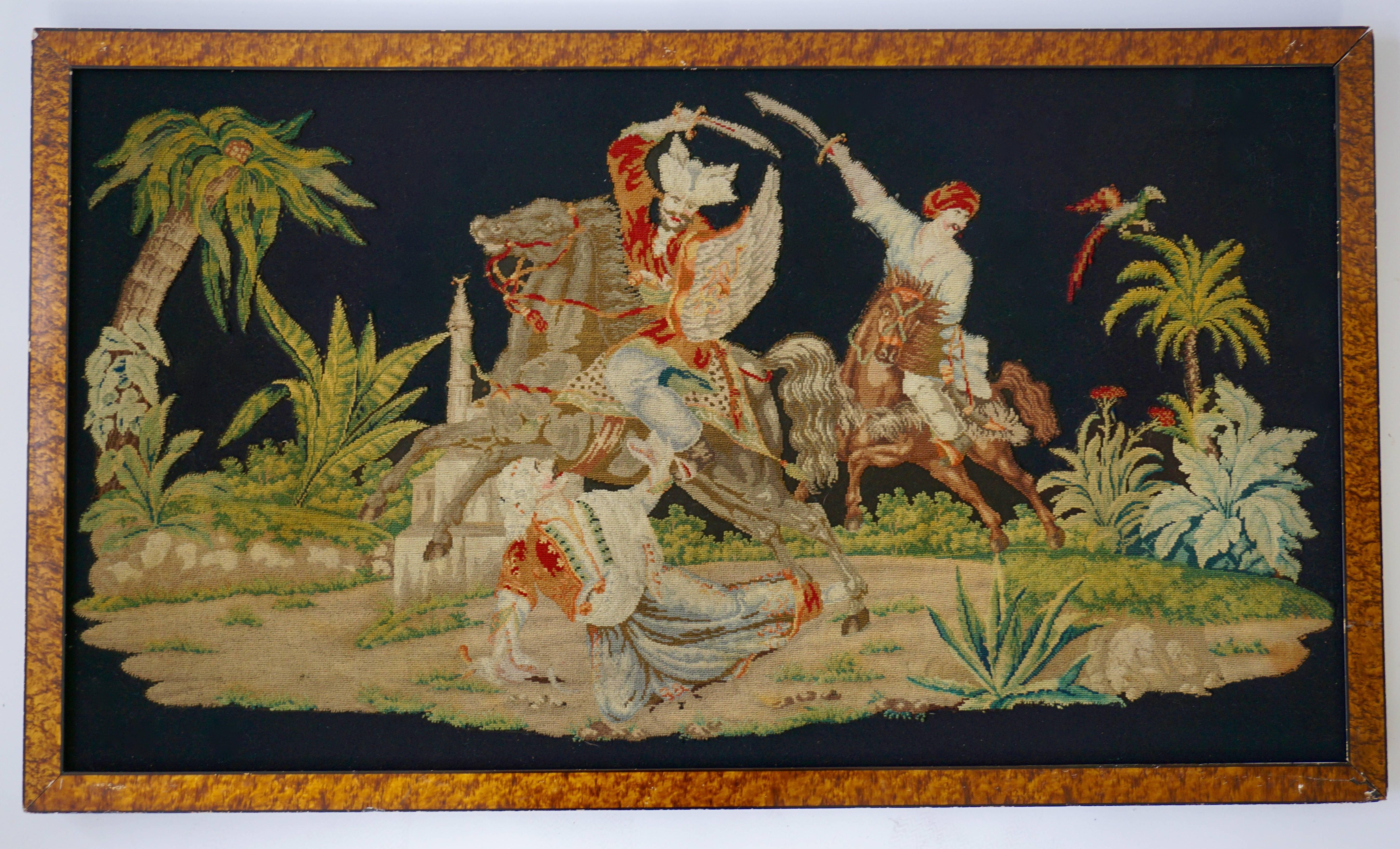Pair of Gros-Point Stitched Panels Representing Orientalist Scenes  In Good Condition For Sale In Antwerp, BE