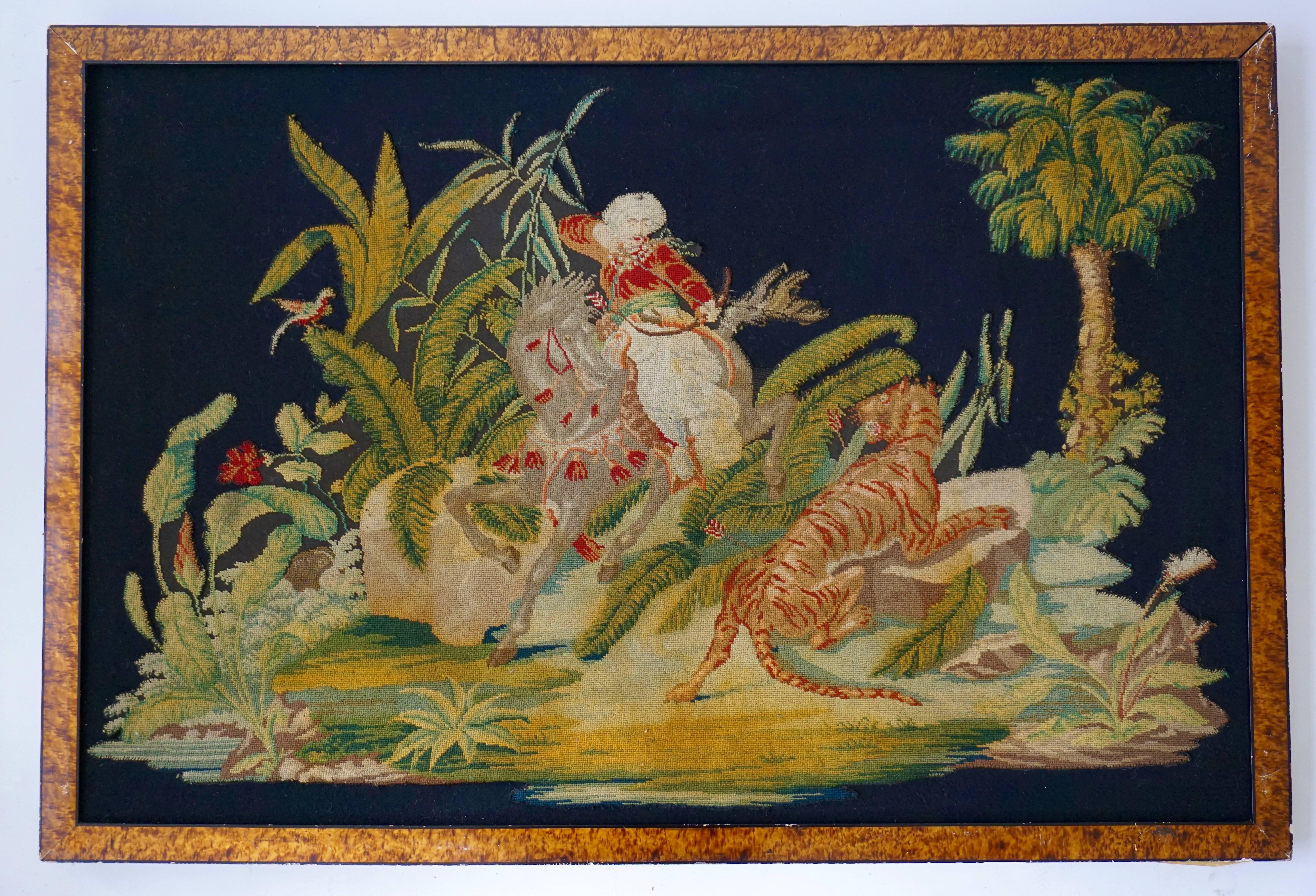 French Pair of Gros-Point Stitched Panels Representing Orientalist Scenes  For Sale
