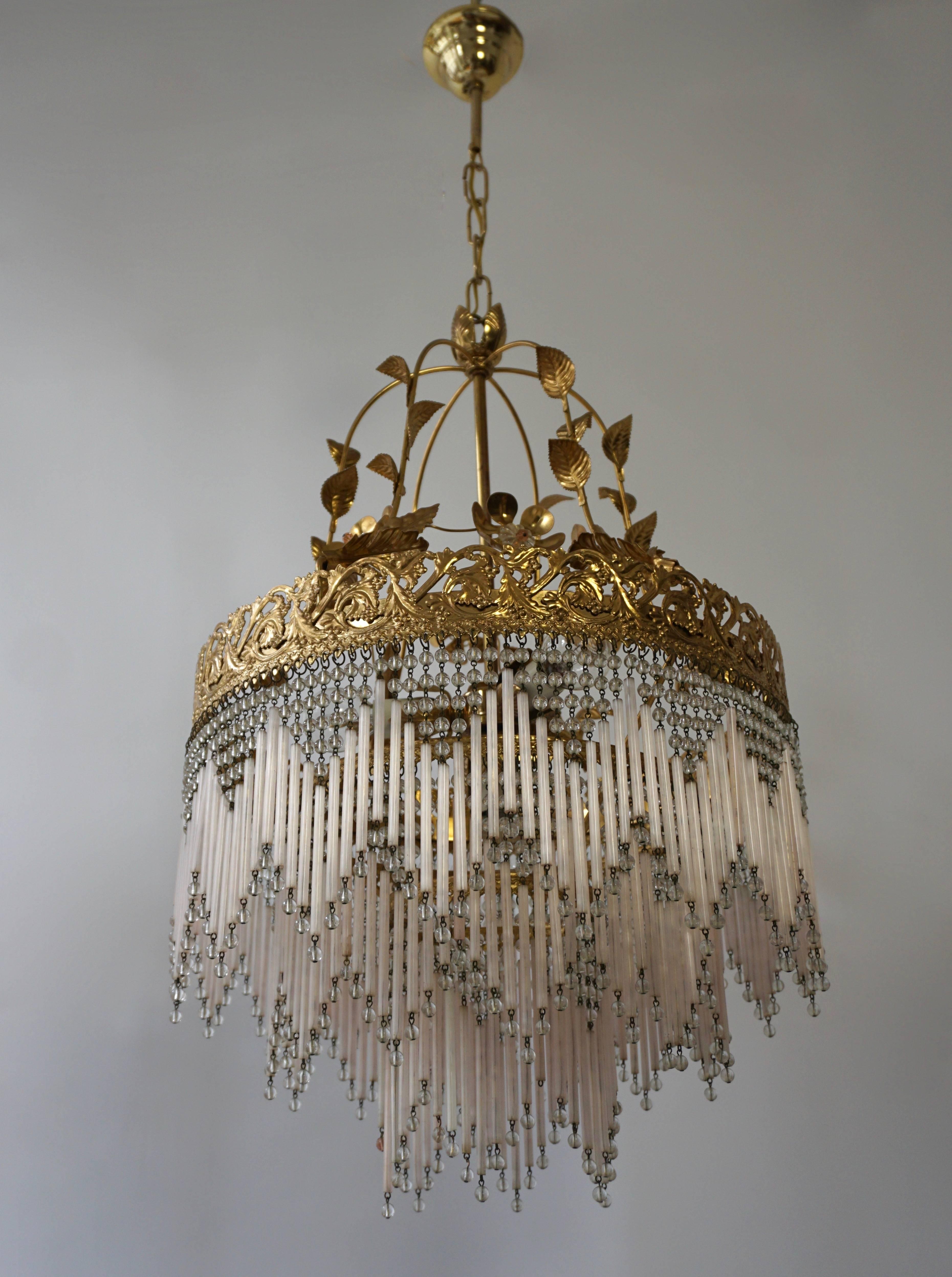 Italian Glass and Brass Chandelier For Sale 1