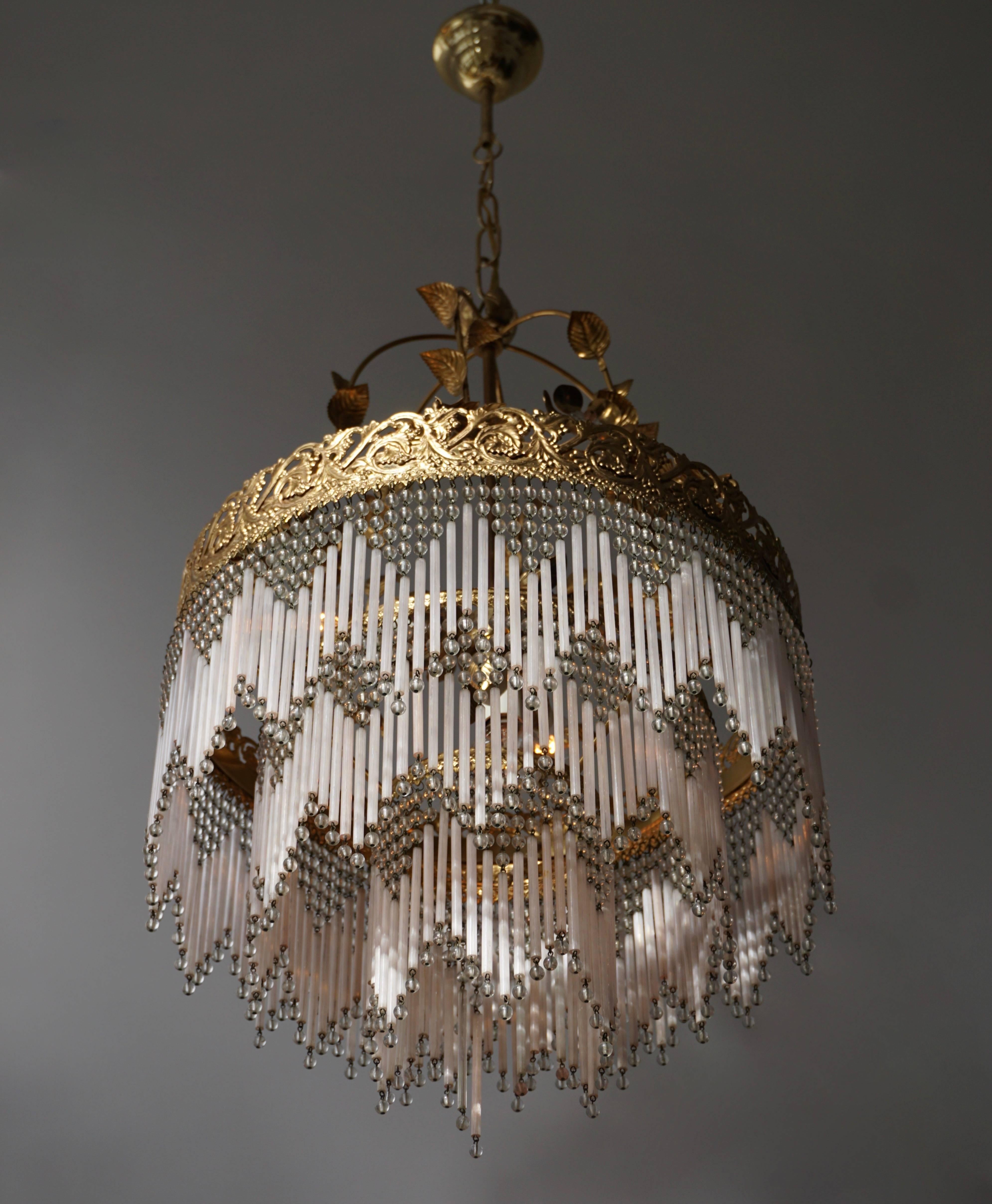 Italian Glass and Brass Chandelier For Sale 3